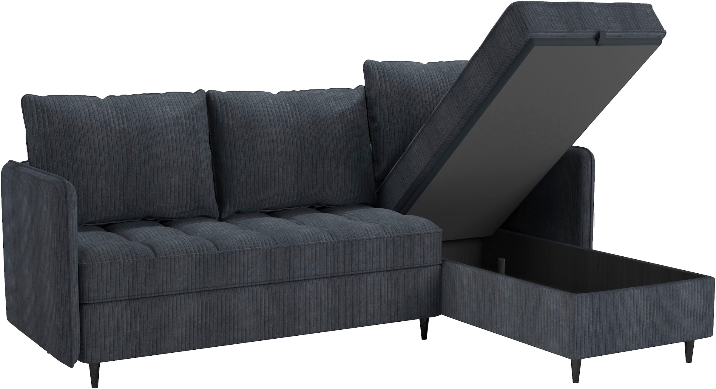 Dorel Home Ecksofa »LINDHUS, L-Form, 4 verschiedene Stellvarianten, Lounge-Sofa,«, Wohnlandschaft, mit Recamiere, großer Bettkasten, Cord, Chenille