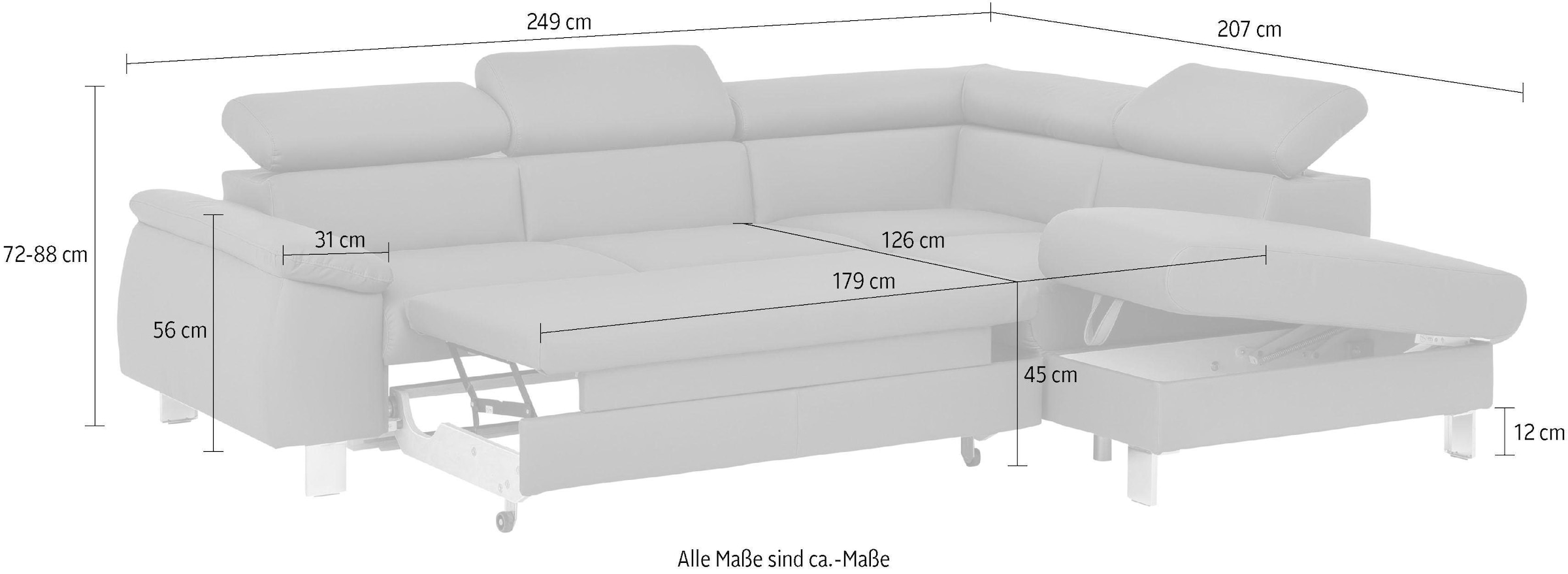 COTTA Ecksofa »Komaris L-Form«, inklusive Kopf- bzw. Rückenverstellung, wahlweise Bettfunktion