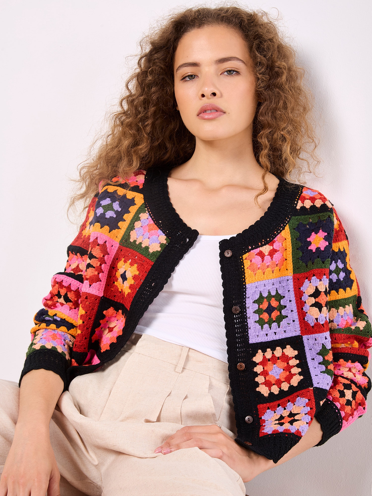 Apricot Strickpullover »Pullover« mit bunten Häkelquadraten