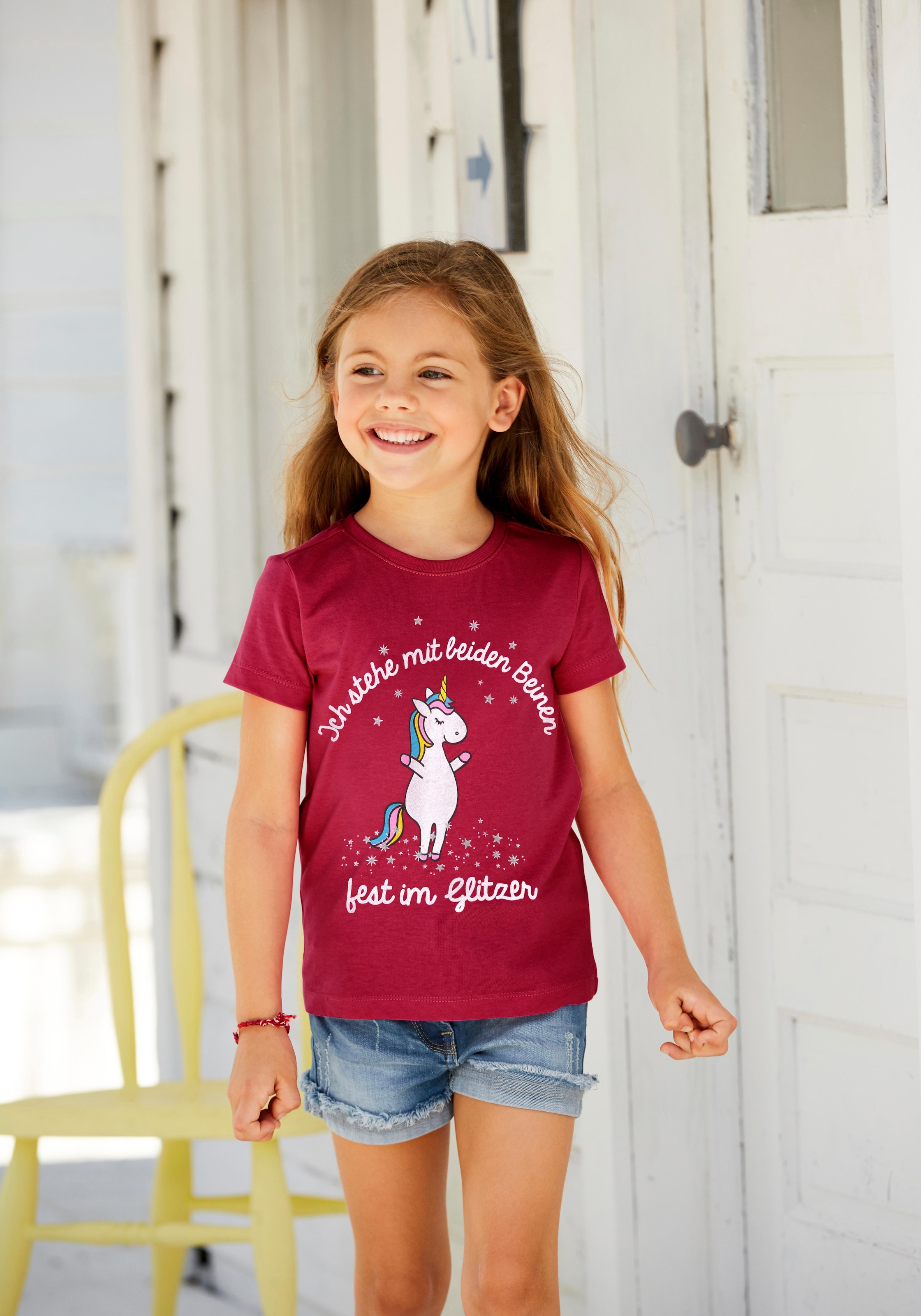 Glitzereffekten mit Online im Mädchen«, »für Druck T-Shirt kleine OTTO Shop KIDSWORLD \