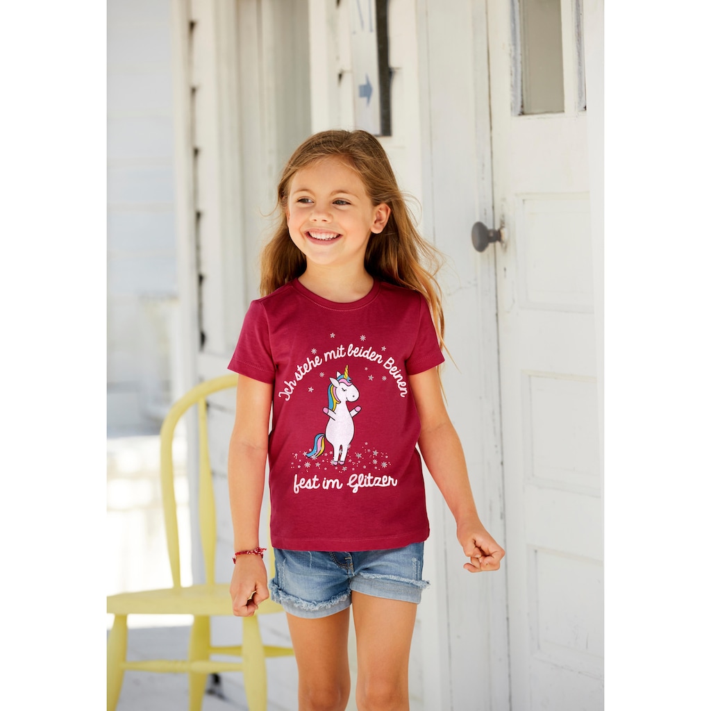 KIDSWORLD T-Shirt »für kleine Mädchen«, Druck "Einhorn" mit Glitzereffekten