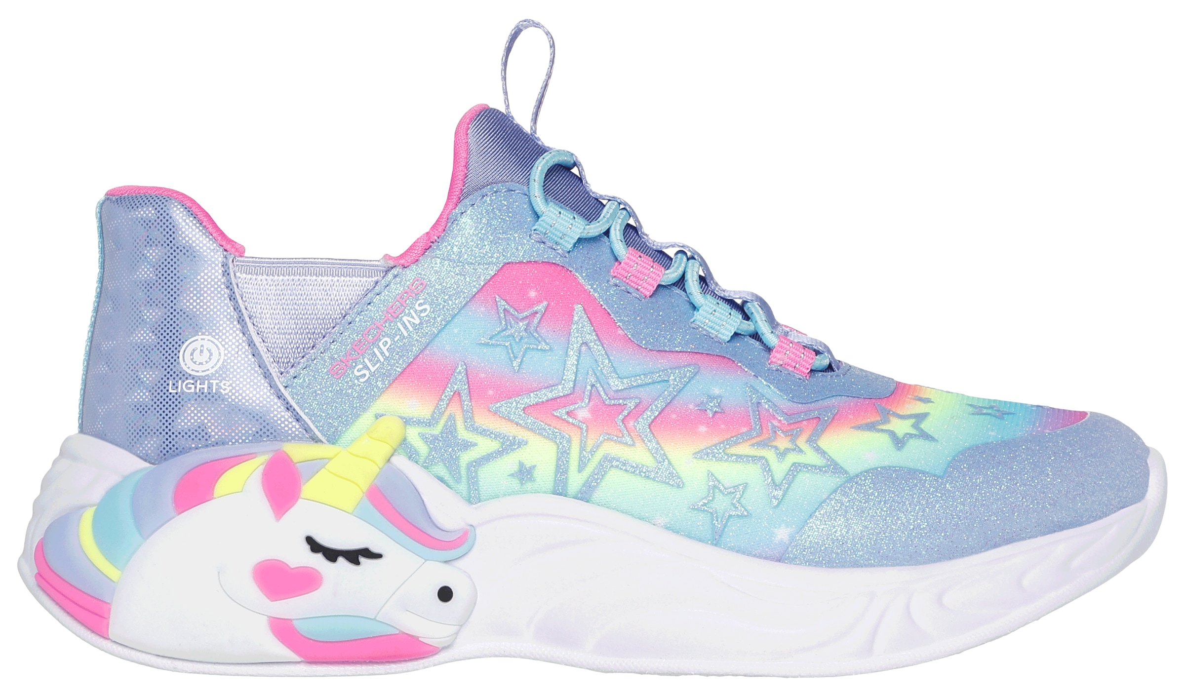 Skechers Slip-On Sneaker »UNICORN DREAMS LIGHTS«, Glitzer,-Blinkschuh zum Schlupfen, Größenschablone zum Download