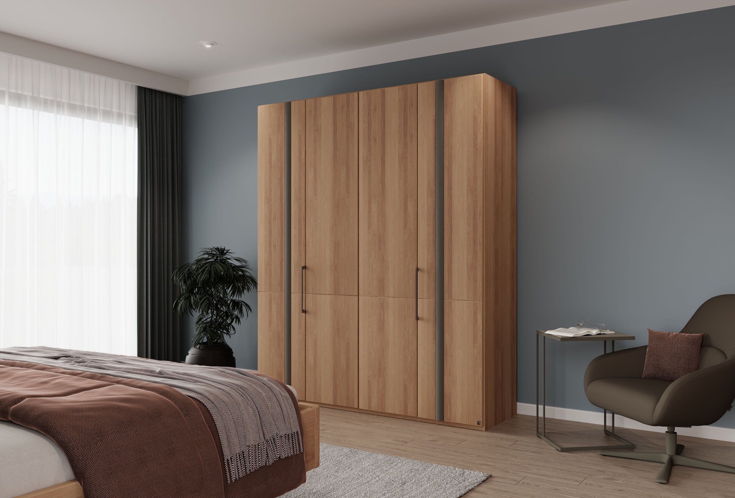 Musterring Drehtürenschrank »Sorrent, Kleiderschrank, teilmassiv Eiche«, (mit Türdämpfern, in 5 Breiten & 2 Höhen, extra Böden, MADE IN GERMANY), Türen in Eiche massiv mit Absetzung in Schiefer, verschiedene Maße