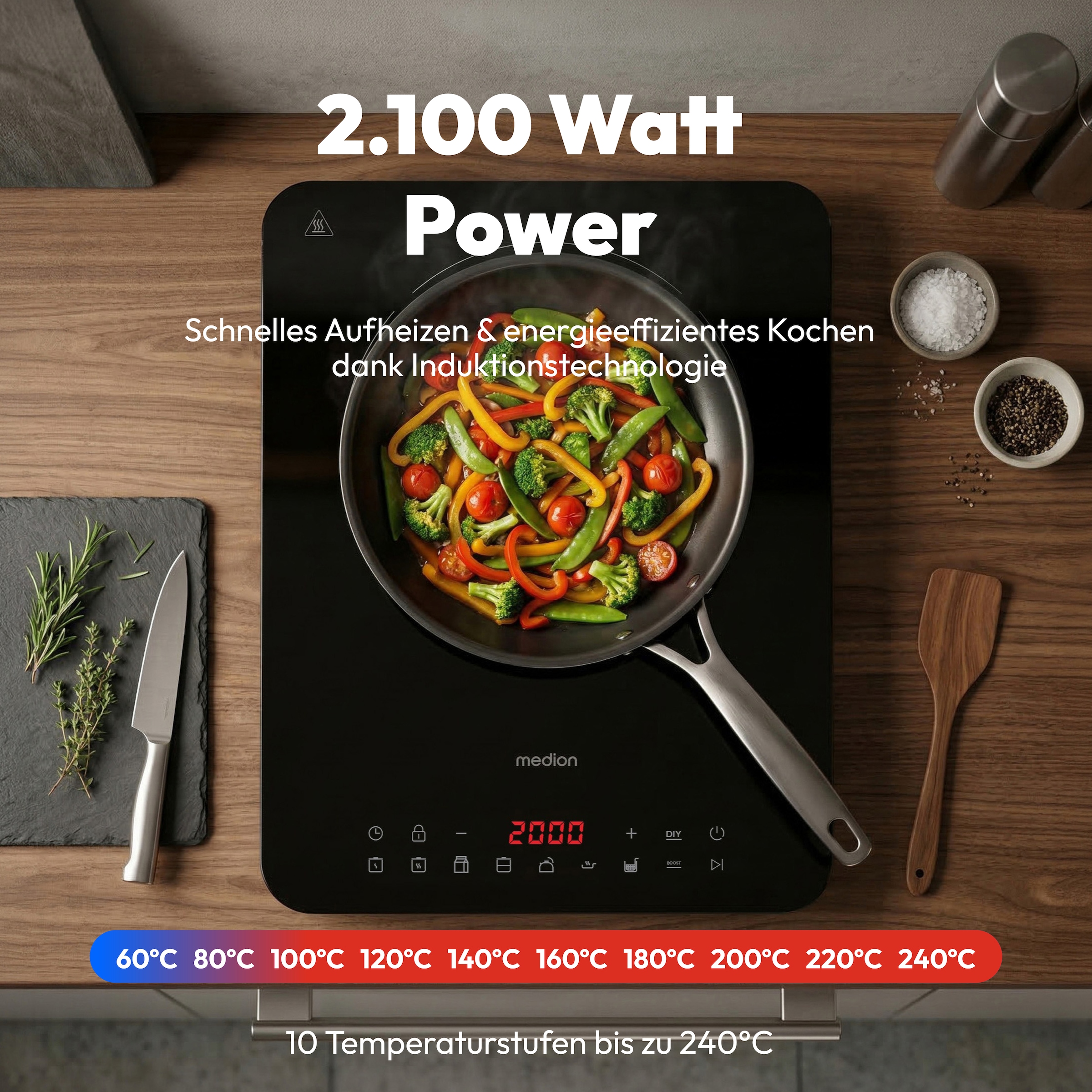 Medion® Einzel-Induktionskochplatte »MD 100090« flacher als herkömmliche Geräte