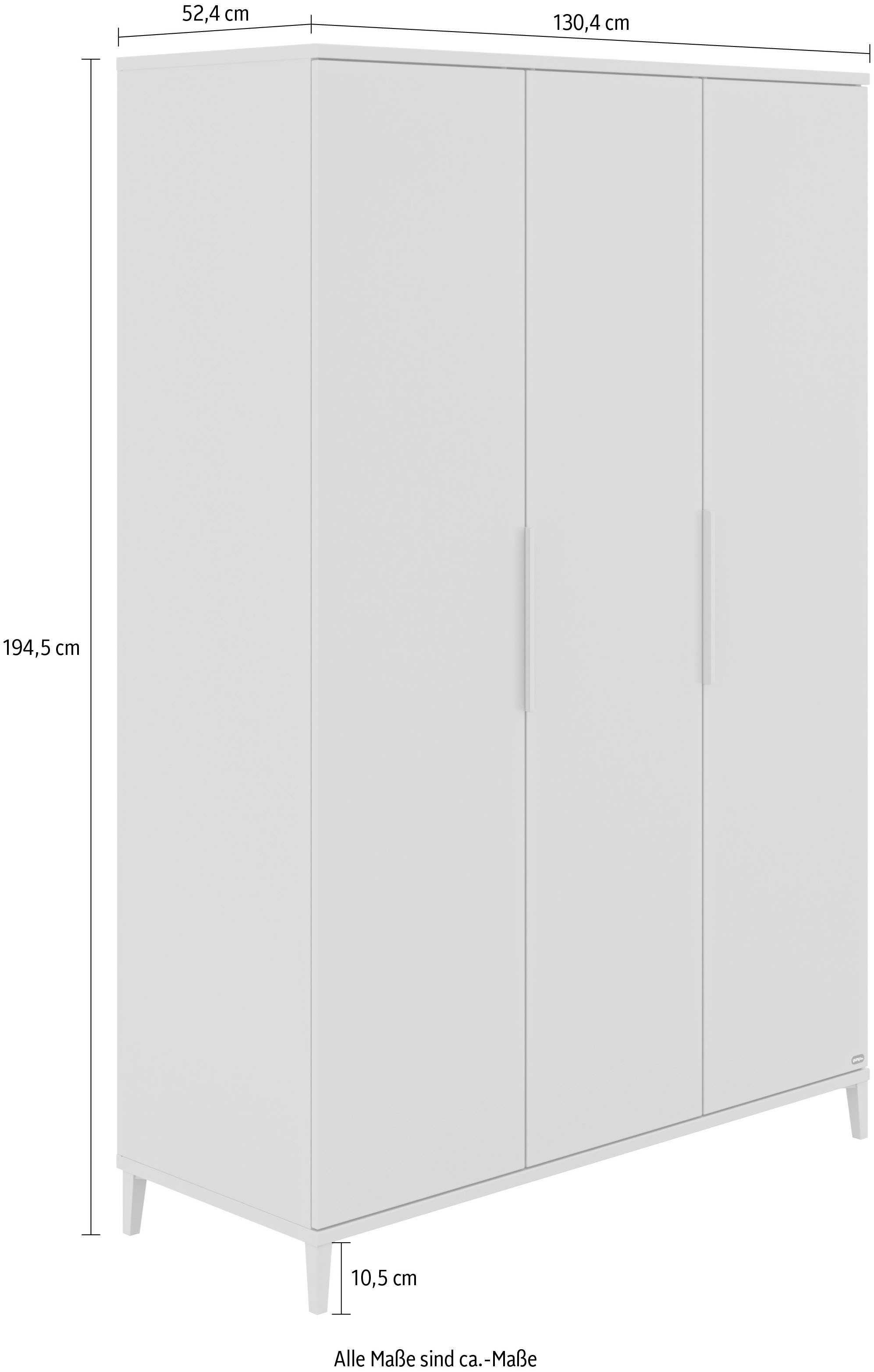 YUNY by PAIDI Kleiderschrank »BROTHER STU mit 3 Türen, inklusive 4 Einlegeböden und 2 Kleiderstangen«, (B/H/T ca. 130x195x52cm, Taupe), yuny by PAIDI