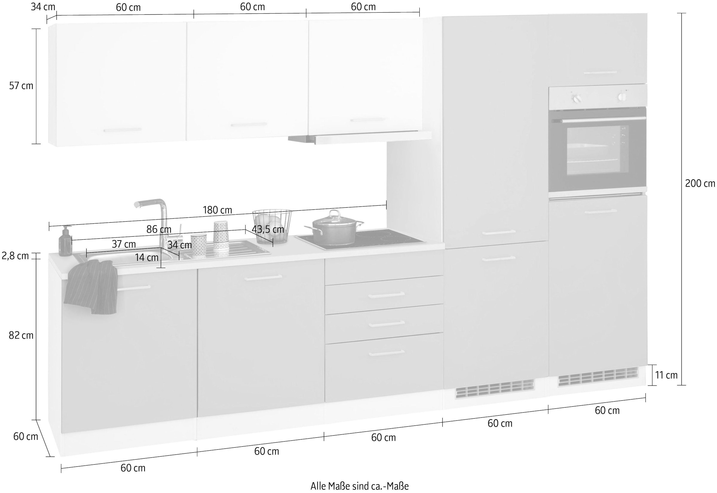 HELD MÖBEL Küchenzeile »Visby«, bei mit OTTO online cm, Geschirrspüler und mit 300 Kühl/Gefrierkombination E-Geräten