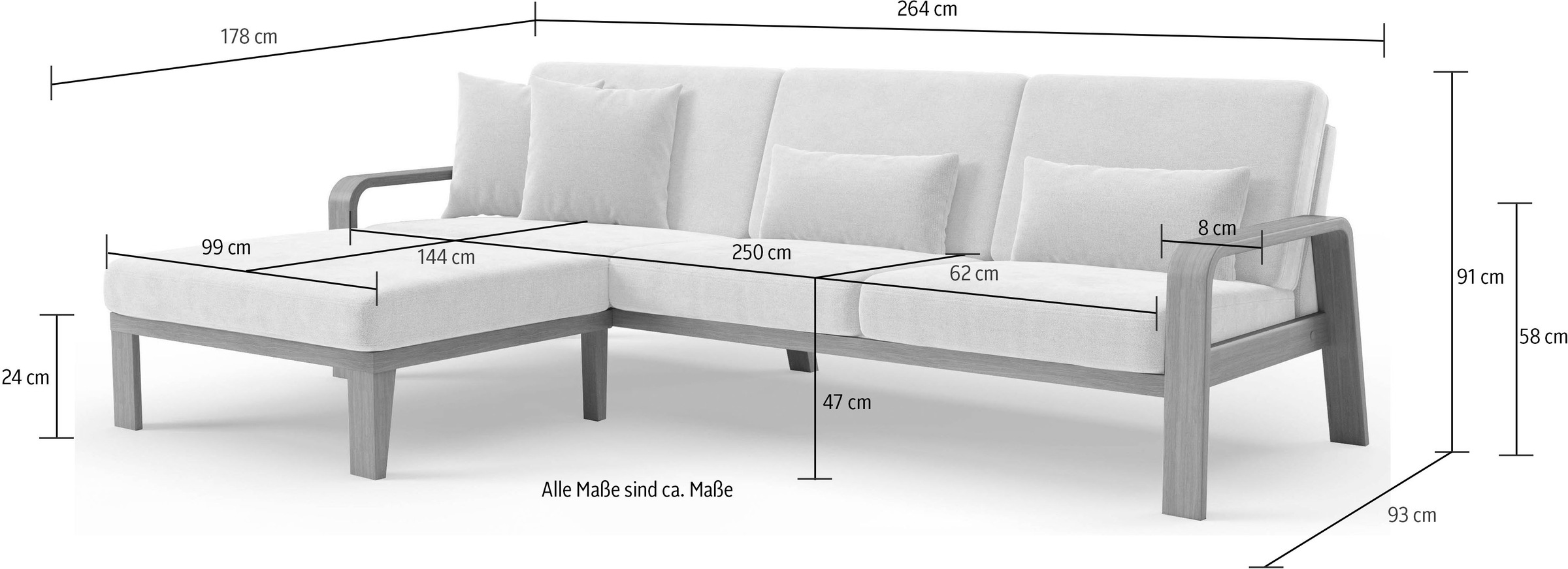 sit&more Ecksofa »Kolding L-Form«, Armlehnen aus eichefarbigem Buchenholz, verschiedene Bezüge und Farben