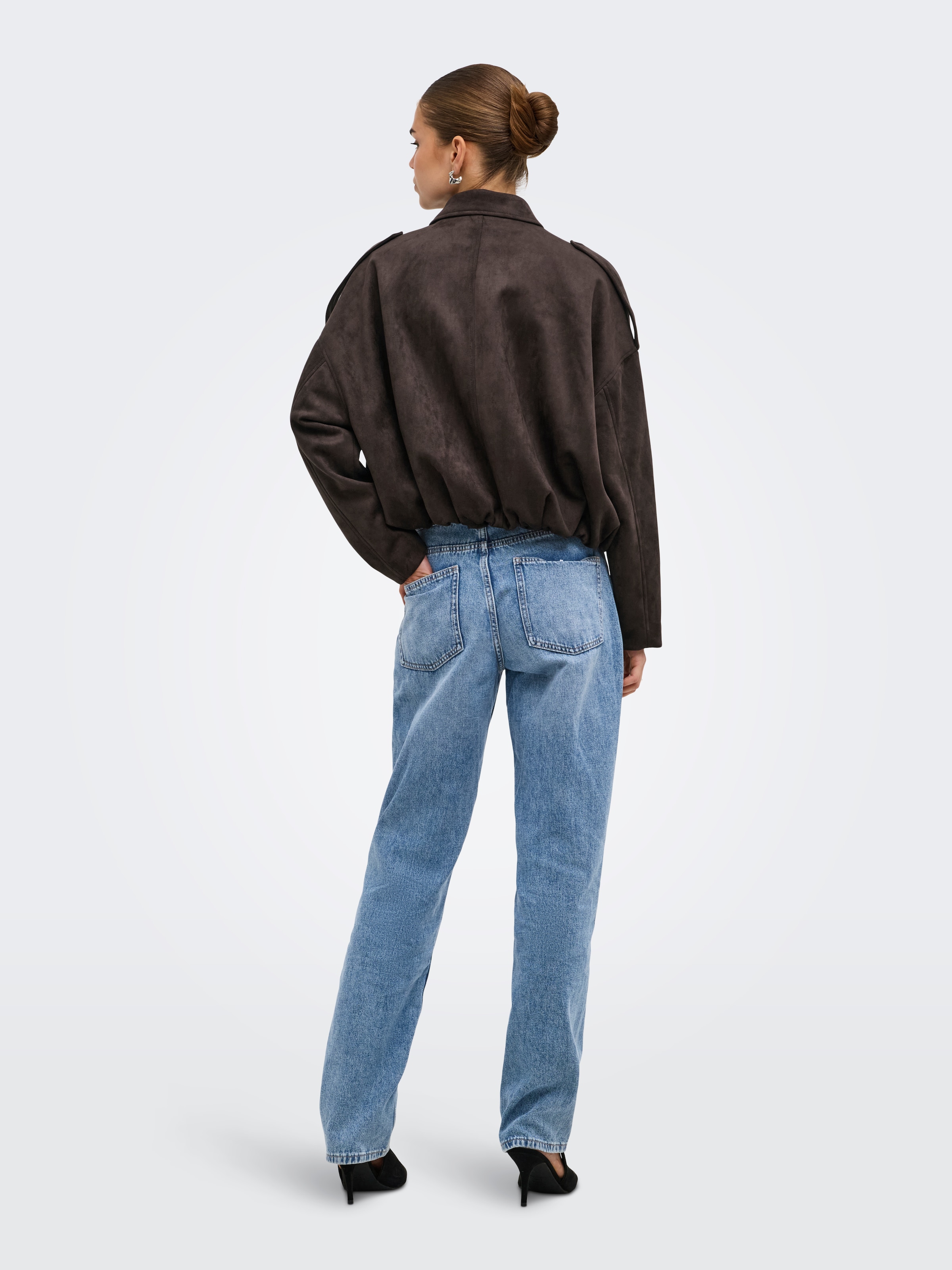 ONLY Blouson »ONLMOON-STINA FAUX SUEDE BOMBER PNT NOOS« Materialmix, Wildlederimitat