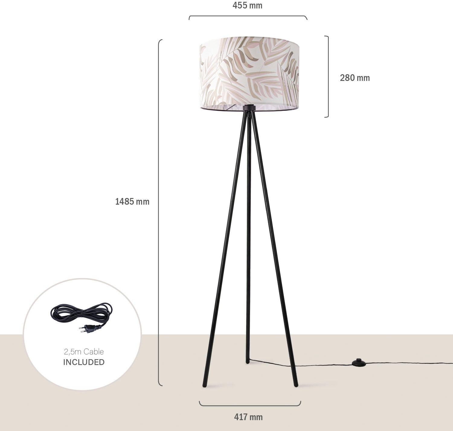 Paco Home Stehlampe »Trina Kuba«, Leuchtmittel E27 | ohne Leuchtmittel, Stehlampe Wohnzimmer Schlafzimmer Lampenschirm Beige Palme Stoff