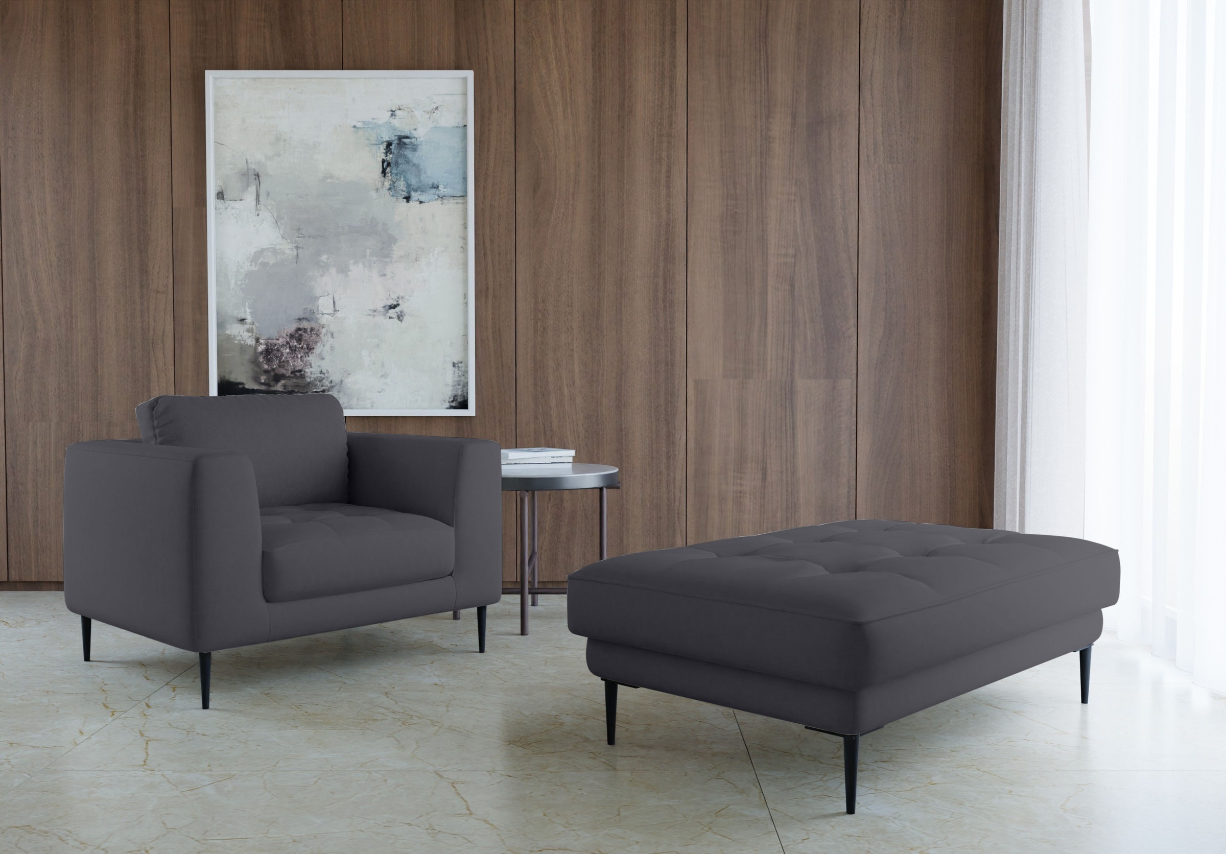 TRENDMANUFAKTUR Sessel »Luzi, Loungesessel, modern mit extra hohen Füßen«, Designsessel mit tollem Sitzkomfort, Metallfüße schwarz, Breite 96 cm