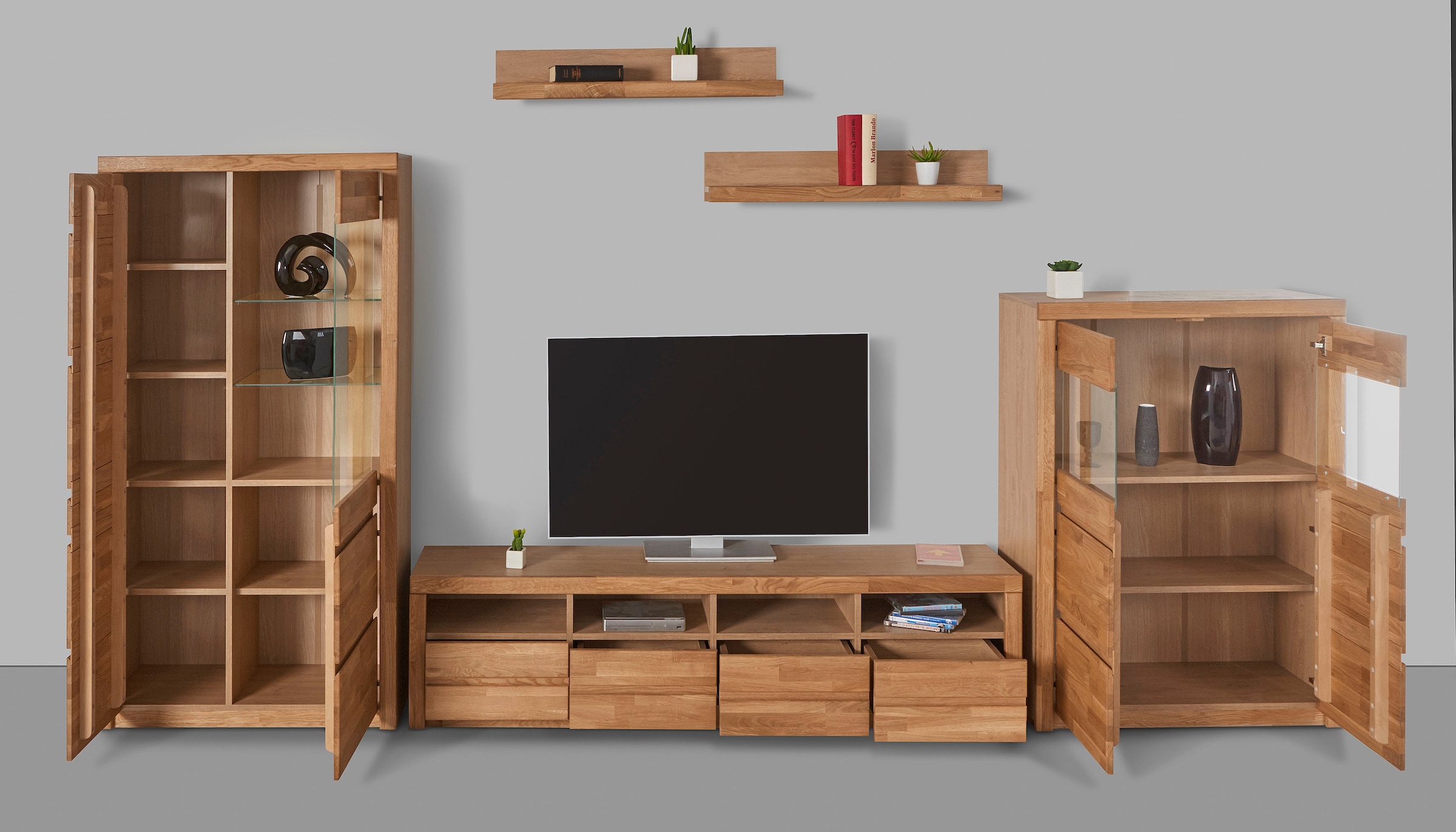 Home affaire Wohnwand »Silkeborg«, (Set, 5 St.), teilmassiv mit schöner, griffloser Optik