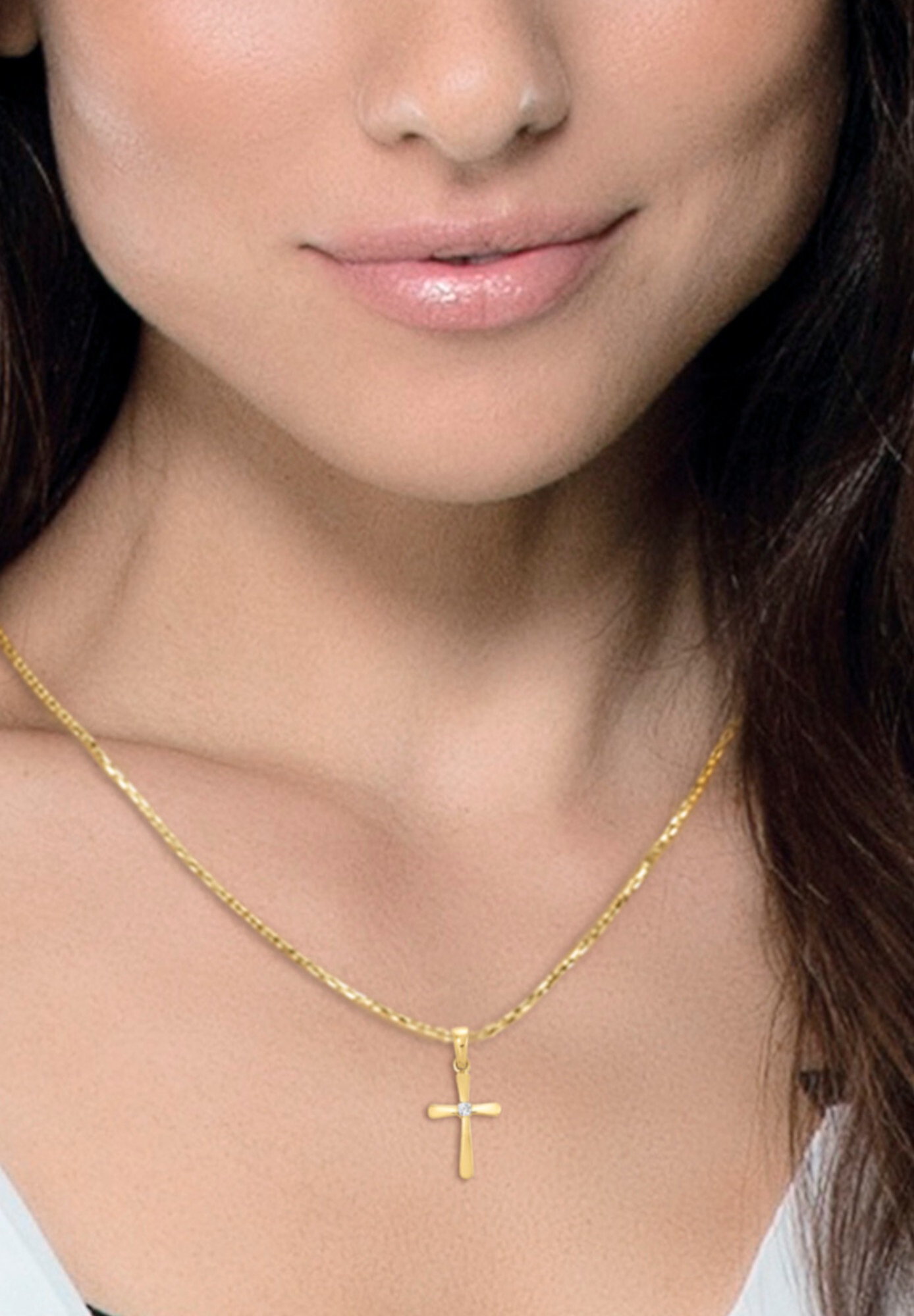 ONE ELEMENT Kettenanhänger »Zirkonia Kreuz Anhänger aus 333 Gelbgold«