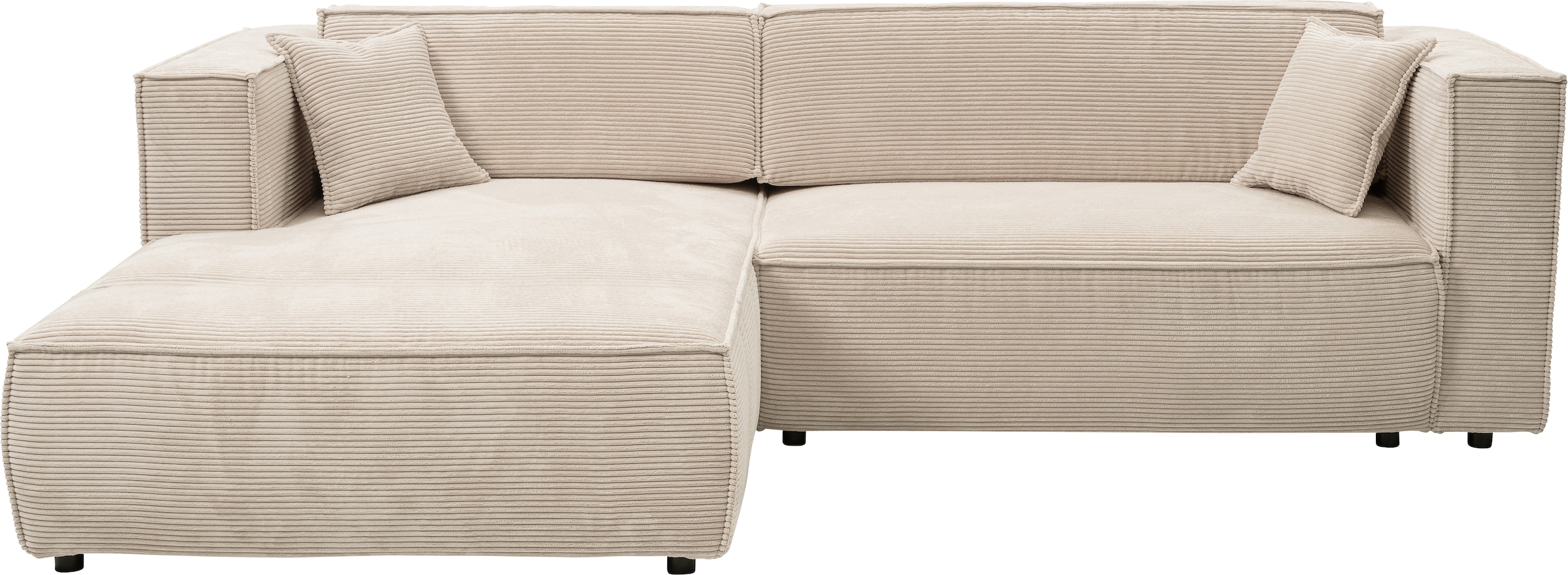 WERK2 Ecksofa »Atlanta-New, modernes Design, Stellmaße 280x147cm, L-Form, Kedernaht«, hoher Komfort, Schlaffunktion & Bettkasten, Cord, Natur