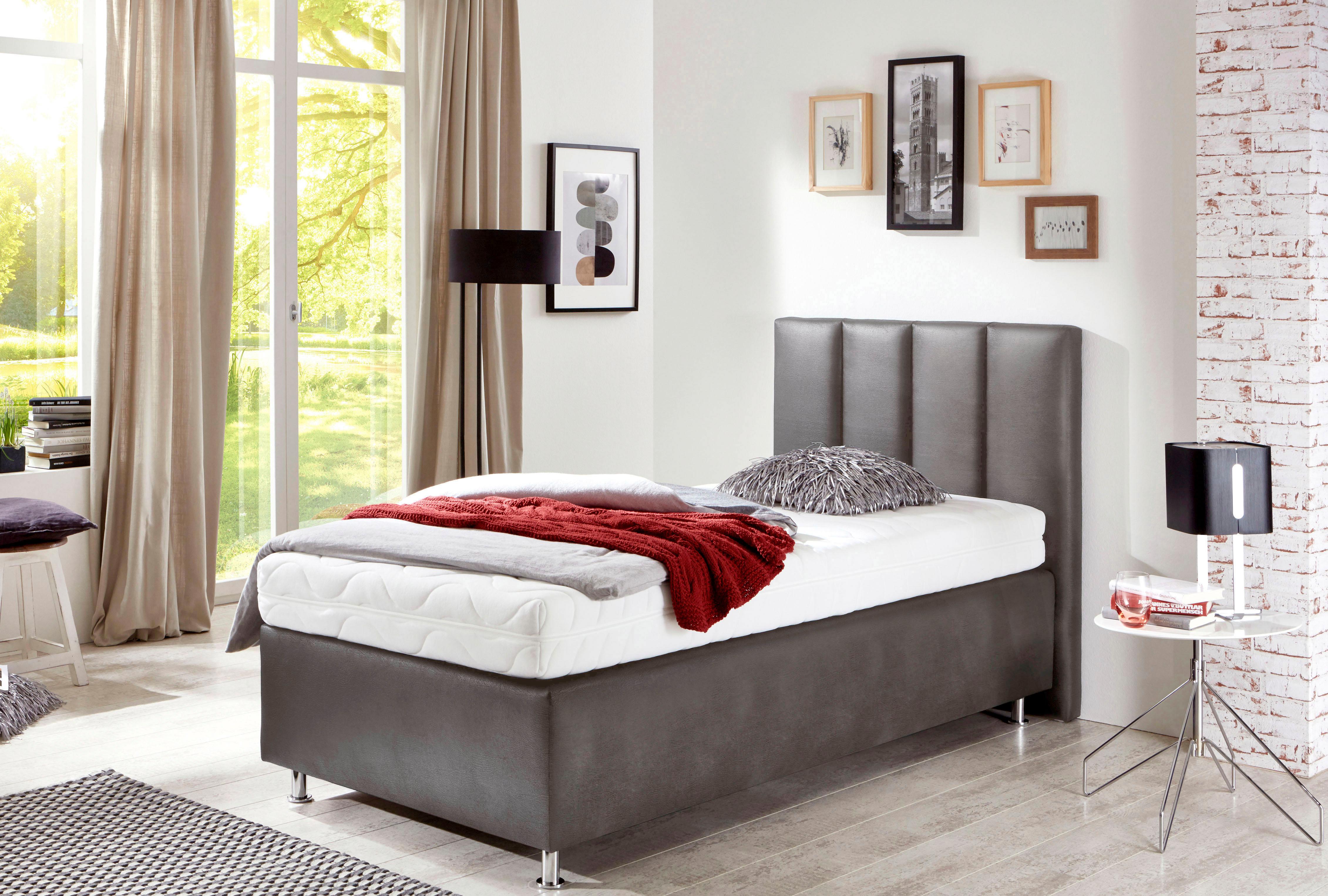 Westfalia Schlafkomfort Boxspringbett in grau, Größe Liegefläche B/L: 90 cm x 200 cm