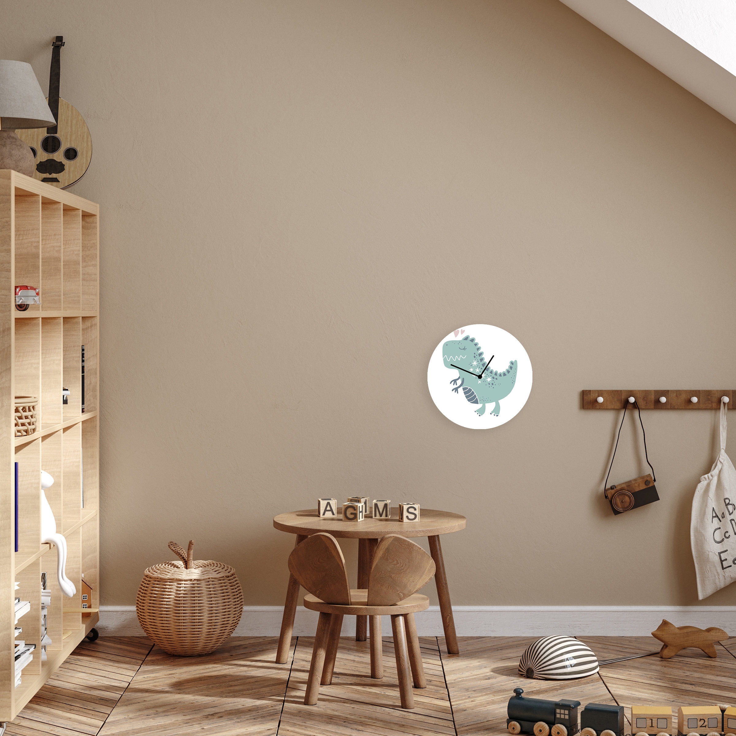 queence Wanduhr »Dinosaurier«, bedruckte Acrylglas Uhr, geräuschlos, 30cm, Kindermotiv