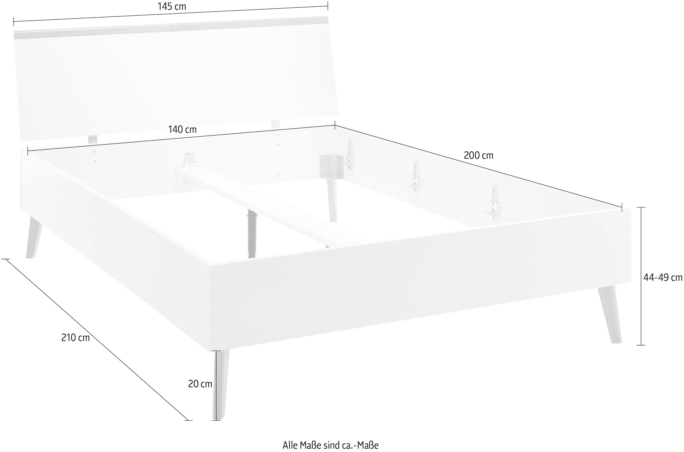 andas Einzelbett »Merle Bettgestell mit Massivholzfüßen Außenmaße 145/20/92 cm (B/T/H)«, in skandinavischem Design, Liegefläche 140x200cm