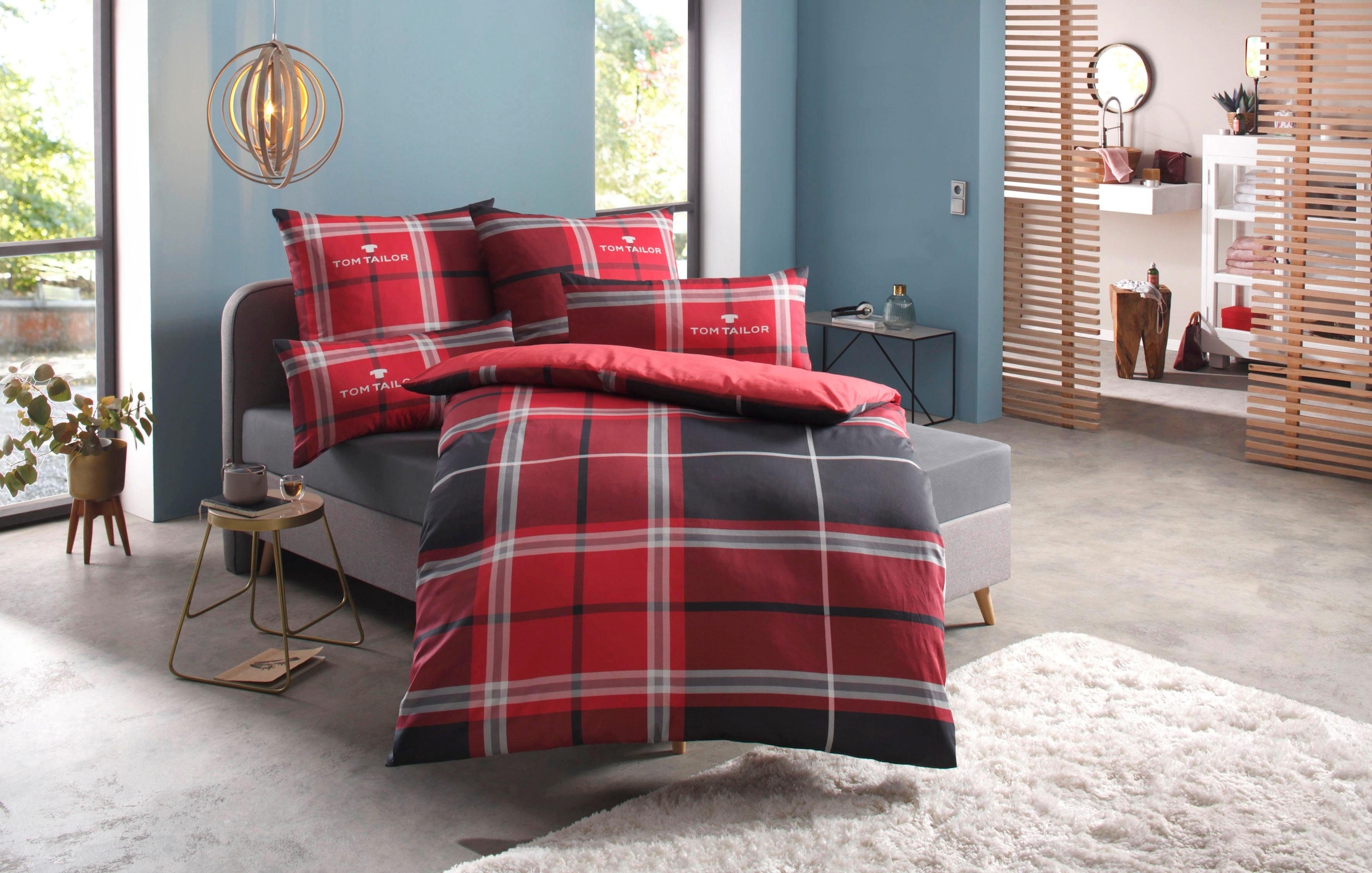 TOM TAILOR HOME Wendebettwäsche »Eric in Gr. 135x200 oder 155x220 cm«, mit Reißverschluss, mit GRATIS-Zugabe: Sportbeutel aus 100% Baumwolle