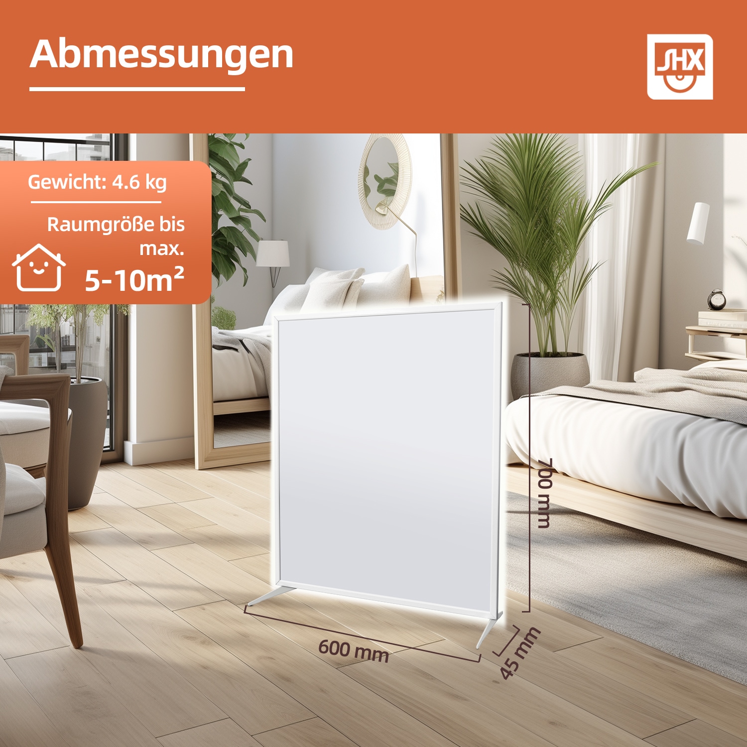 SHX Infrarotstrahler, 500 W, Smart Home fähig (Wifi), dimmbare Ambiente-LEDs