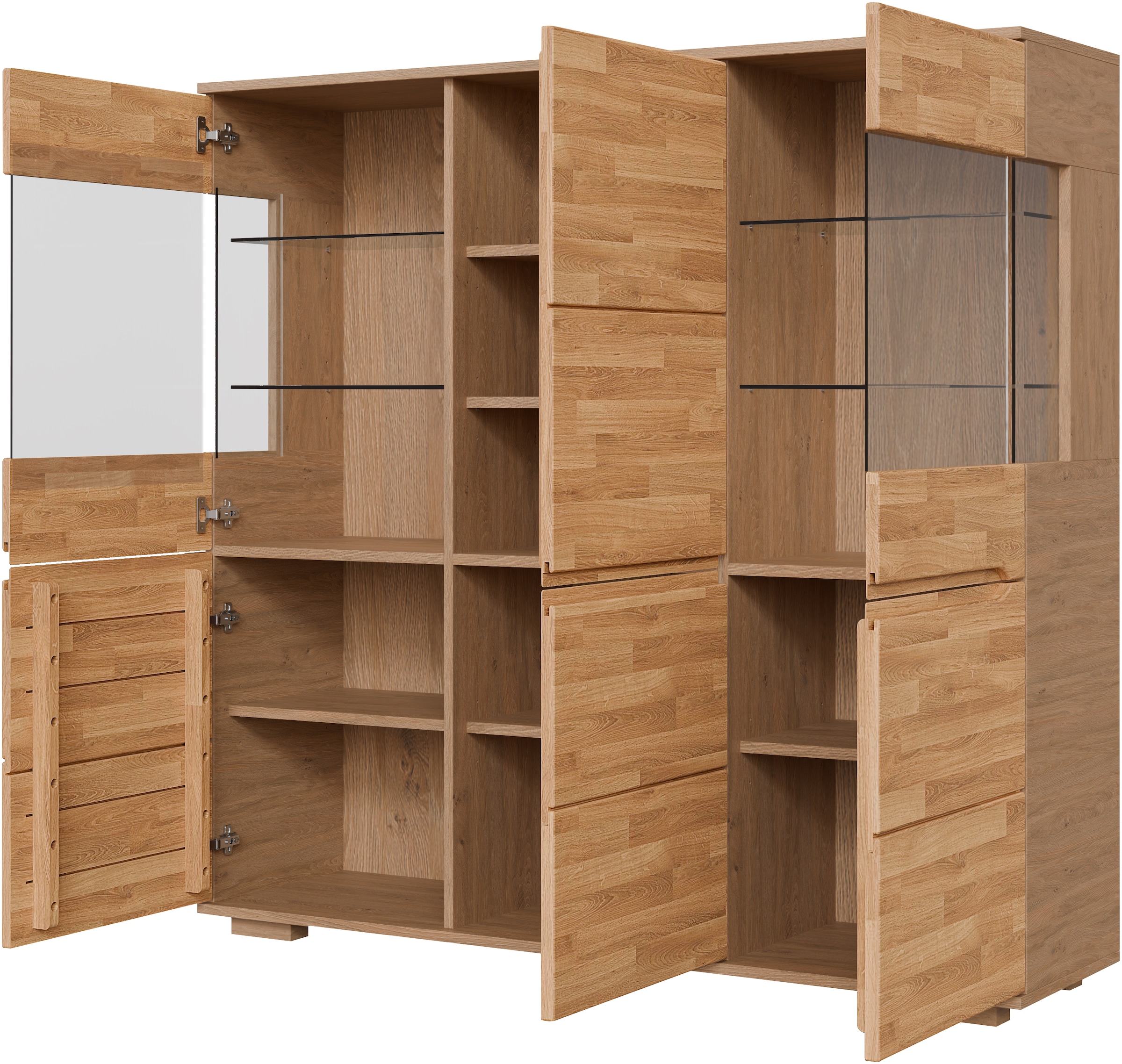 OTTO home Highboard »VETRO Teilmassiv, Fronten Massivholz, Wohnzimmer, Stauraum,Griffmulde« B/T/H:150/40/1445,5cm, 15geschlossene Fächer,verstellbare Einlegeboden