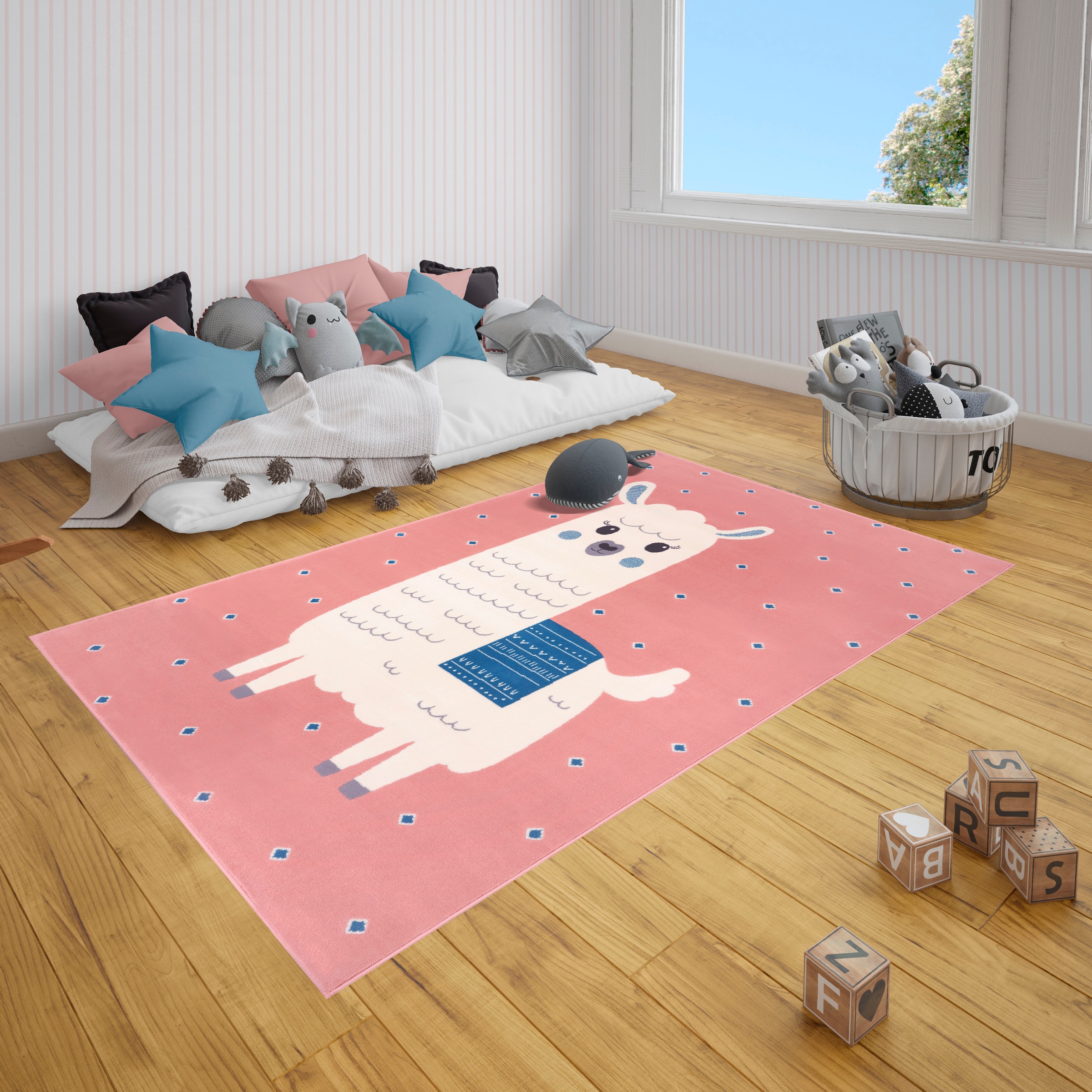 HANSE Home Kinderteppich »Lama Monty«, rechteckig, 9 mm Höhe, Kurzflor, Tiermotiv, Strapazierfähig, Pflegeleicht, Robust