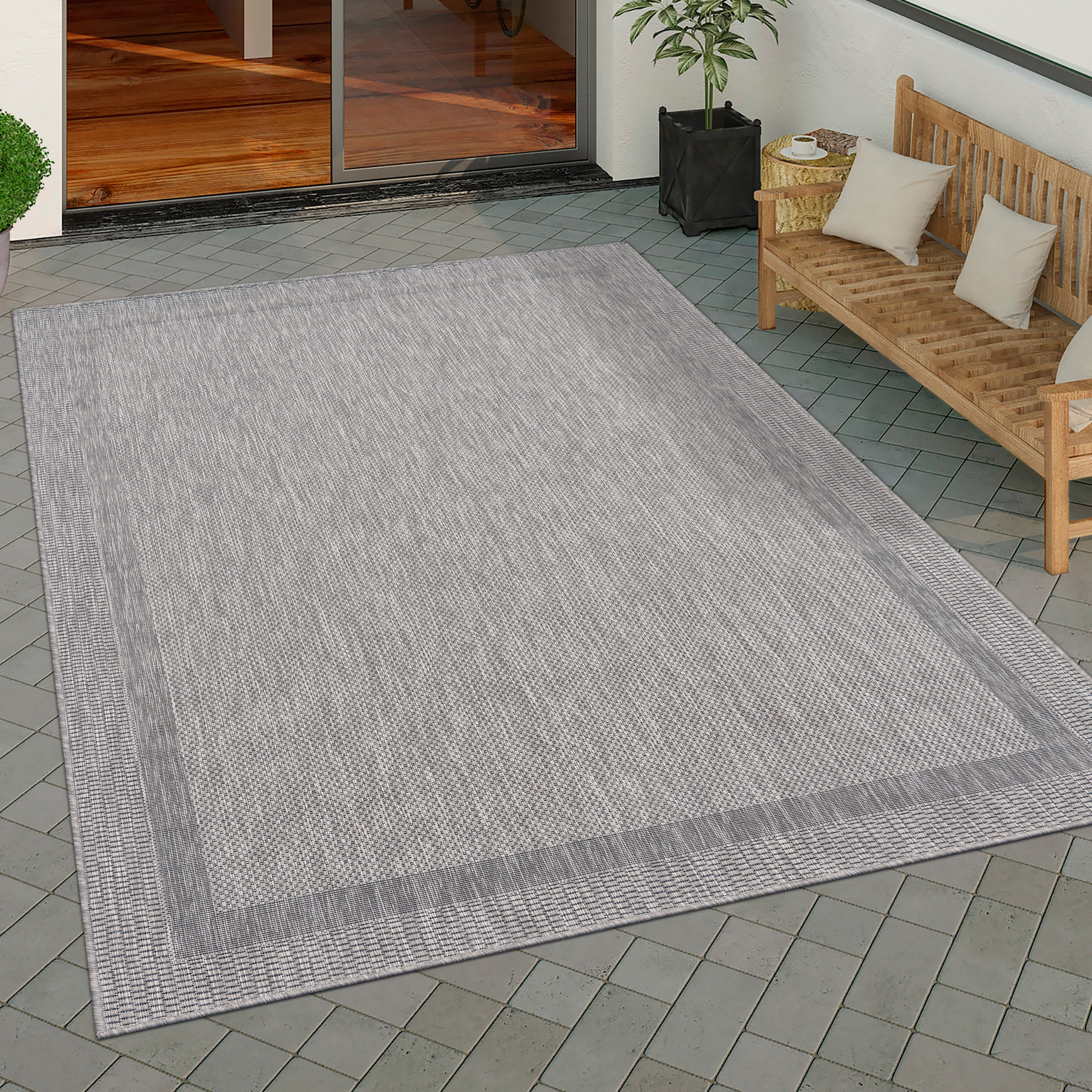 Paco Home Teppich »Roma 272«, rechteckig, 4 mm Höhe, Flachgewebe, meliert, mit dezenter Bordüre, In- und Outdoor geeignet