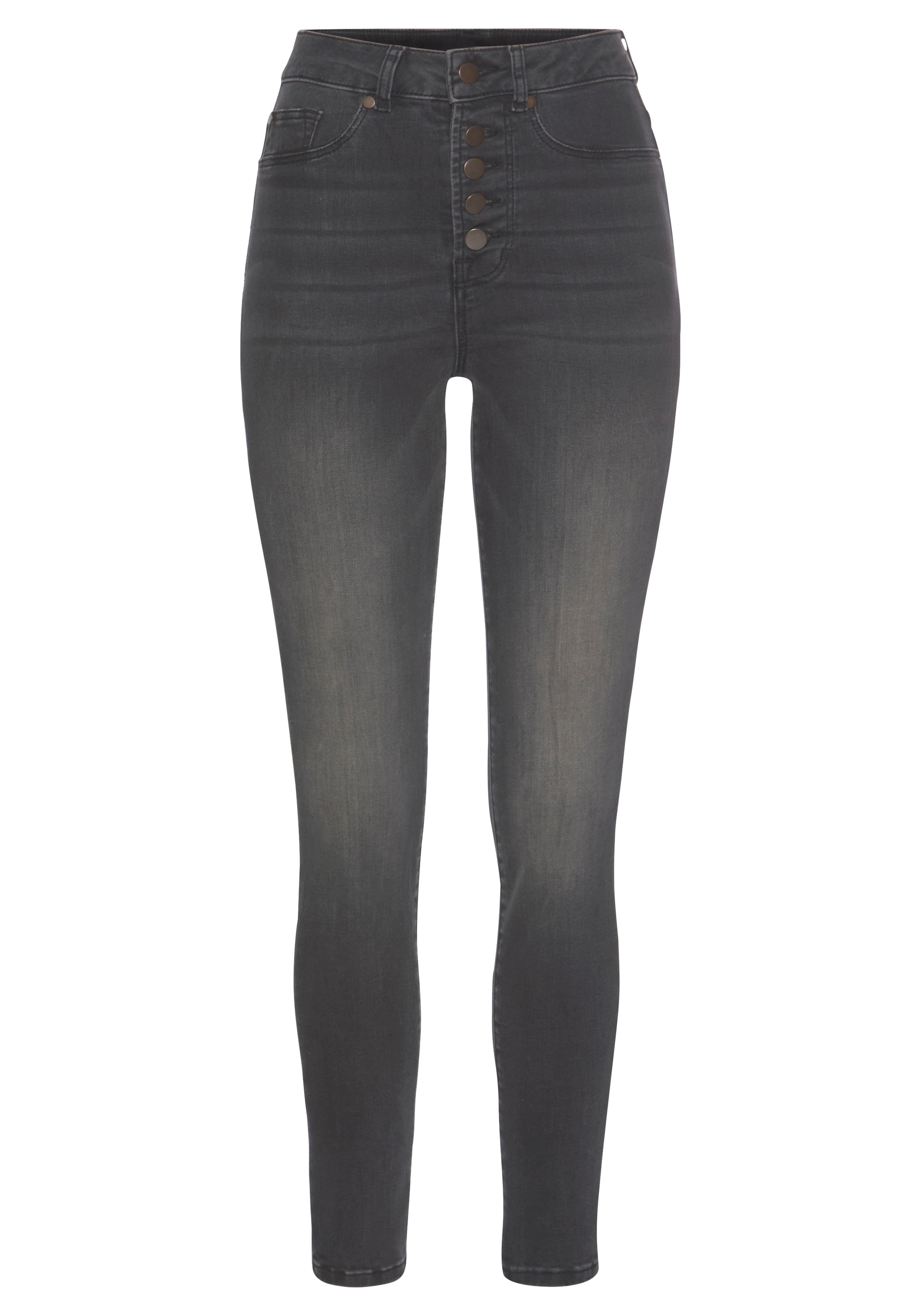 LASCANA High-waist-Jeans, mit sichtbarer Knopfleiste und Stretch-Anteil