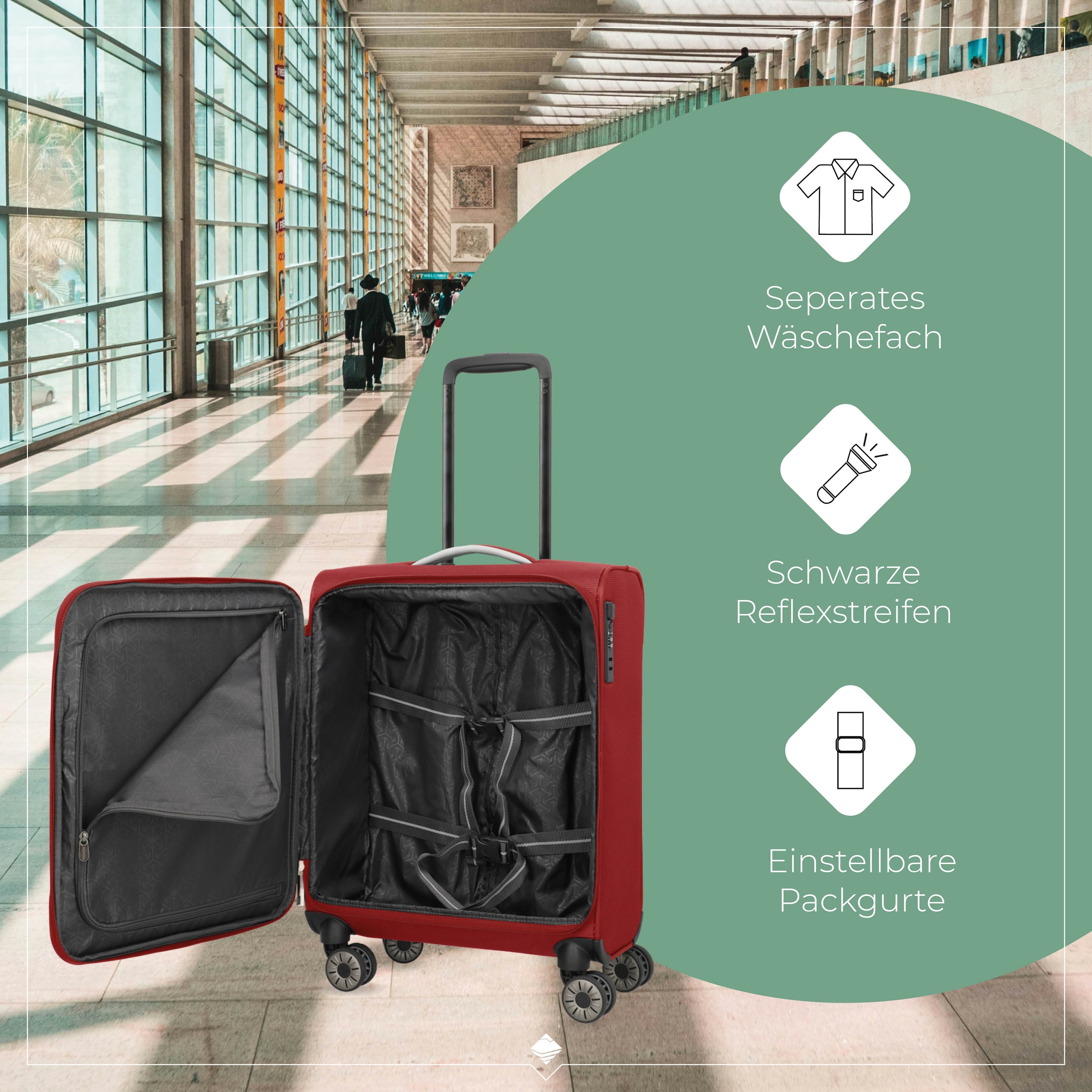 travelite Handgepäck-Trolley »JETPACK Multi Light 4 Cabin, konzipiert für Condor & Ryanair« 37 l 4 Rollen Weichgepäck-Koffer Handgepäck für die meisten gängigen Airlines