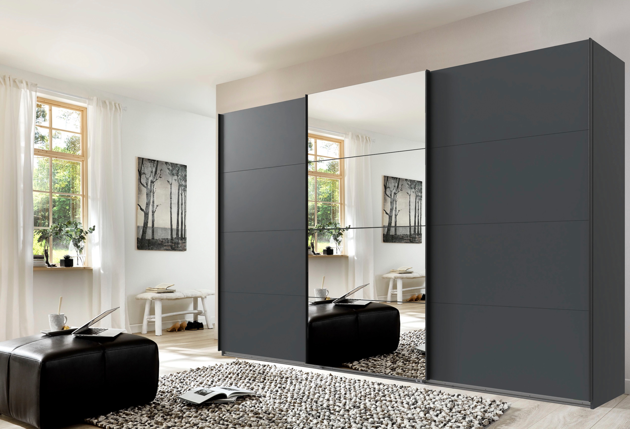 Wimex Schwebetürenschrank »Mugano, Made in Germany, Lieferung bis in Deine Etage und Stellort«, (wähle Deine Ausstattung: Basic oder Premium!), 3 Schwebetüren, große Größen, mit oder ohne Spiegel, Metallgriffe