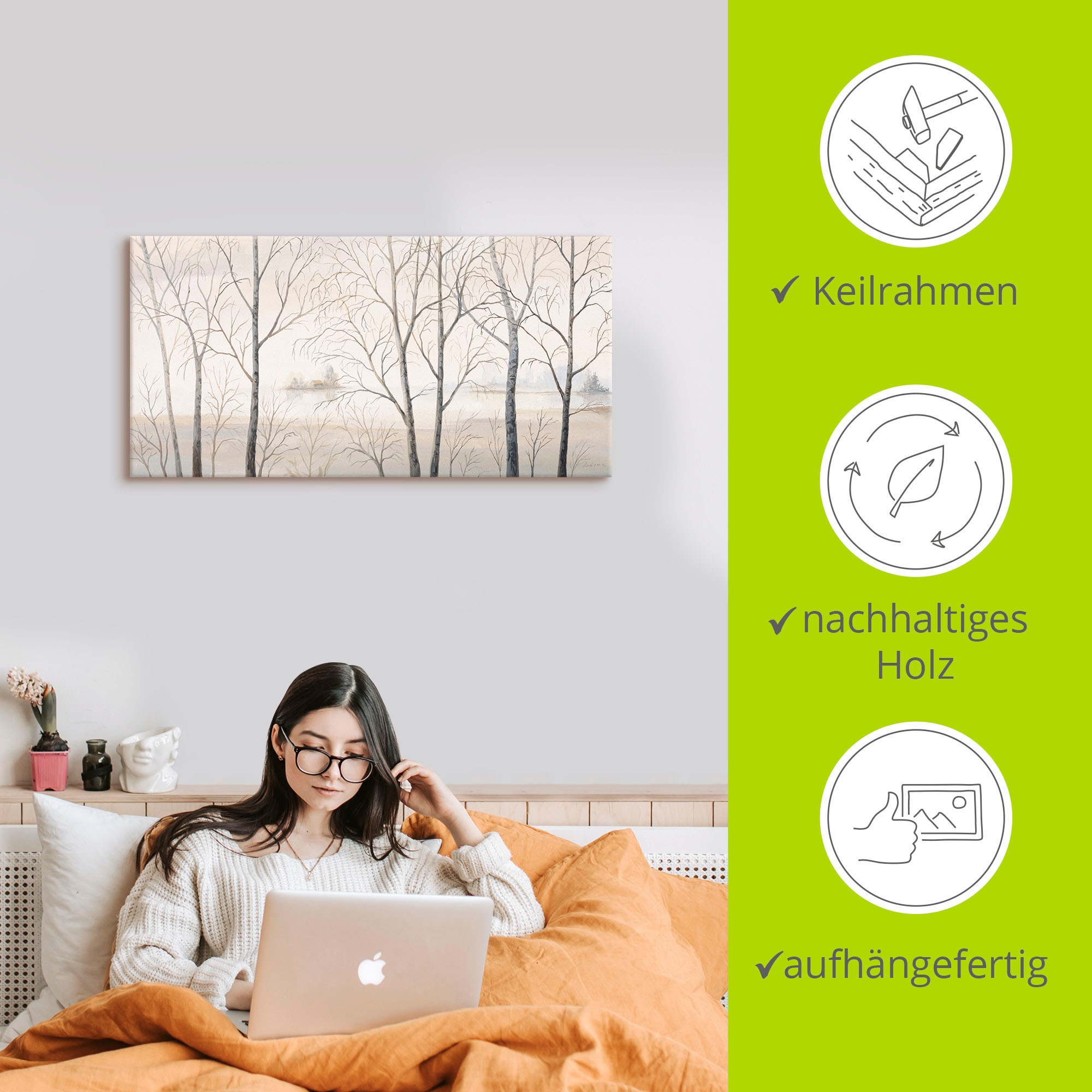 Artland Wandbild »Seeufer am Wald I«, Gewässer, (1 St.), als Alubild, Outdoorbild, Leinwandbild in verschied. Größen