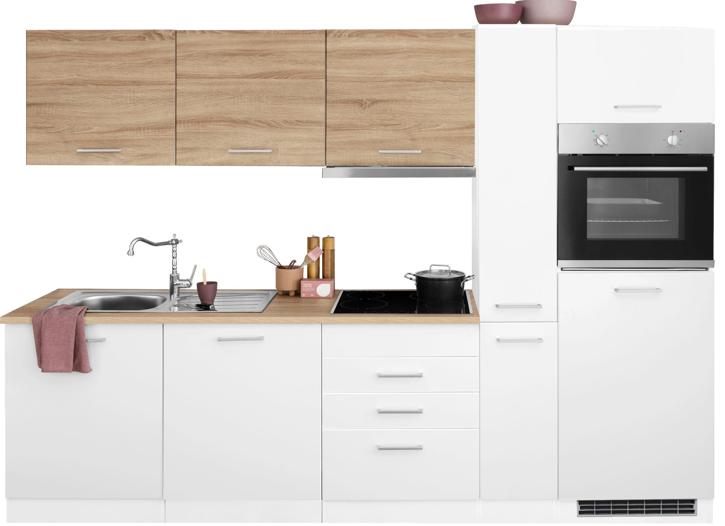 KOCHSTATION Küchenzeile »KS-Visby«, mit E-Geräten, Breite 270 cm inkl. Kühlschrank