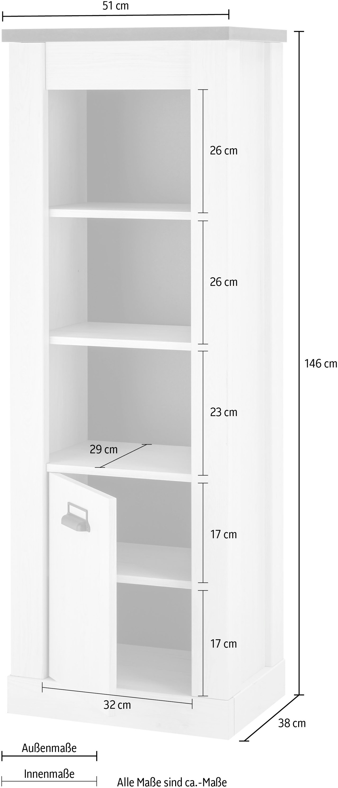 Home affaire Wäscheschrank »SHERWOOD Hochkommode Kommode Schrank«, in modernem Holz Dekor, mit Apothekergriffen aus Metall, Höhe 146 cm