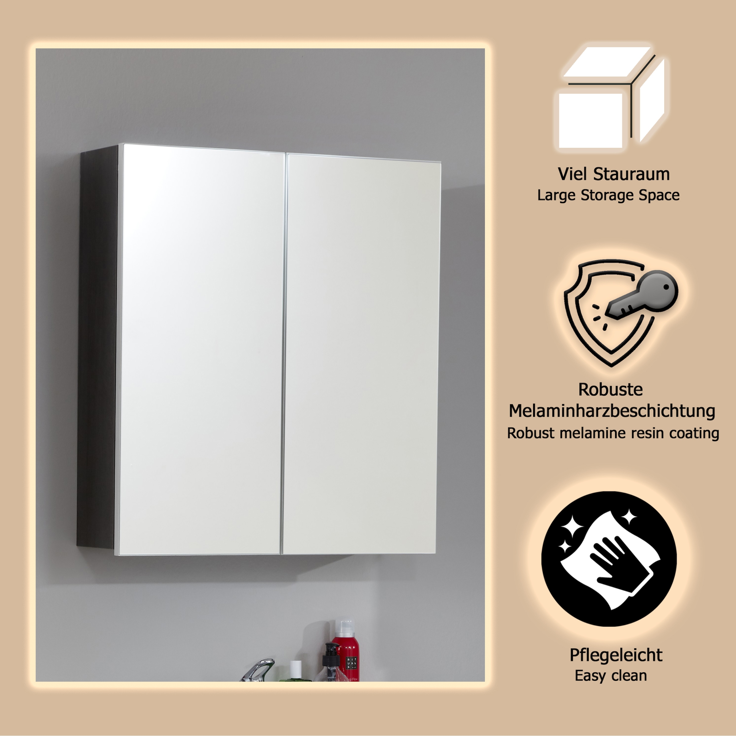 welltime Spiegelschrank »Sovana« Badschrank wahlweise mit oder ohne Beleuchtung - (B/T/H) 60/18/67 cm