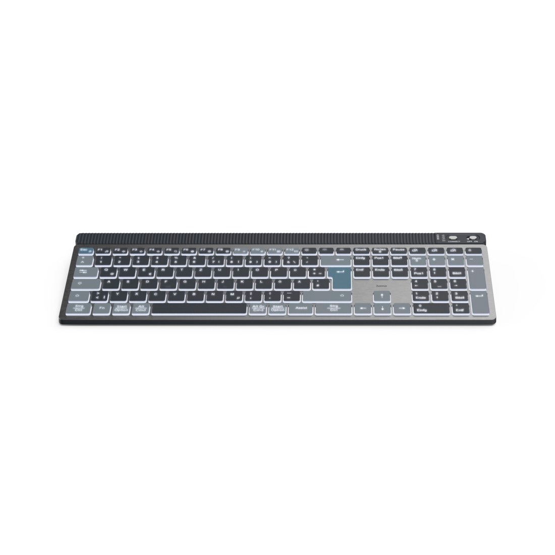 Hama Tastatur »Tastatur WK-750 (kabellos, beleuchtet, QUERTZ, Multi-Device)« (ausklappbare Füße)