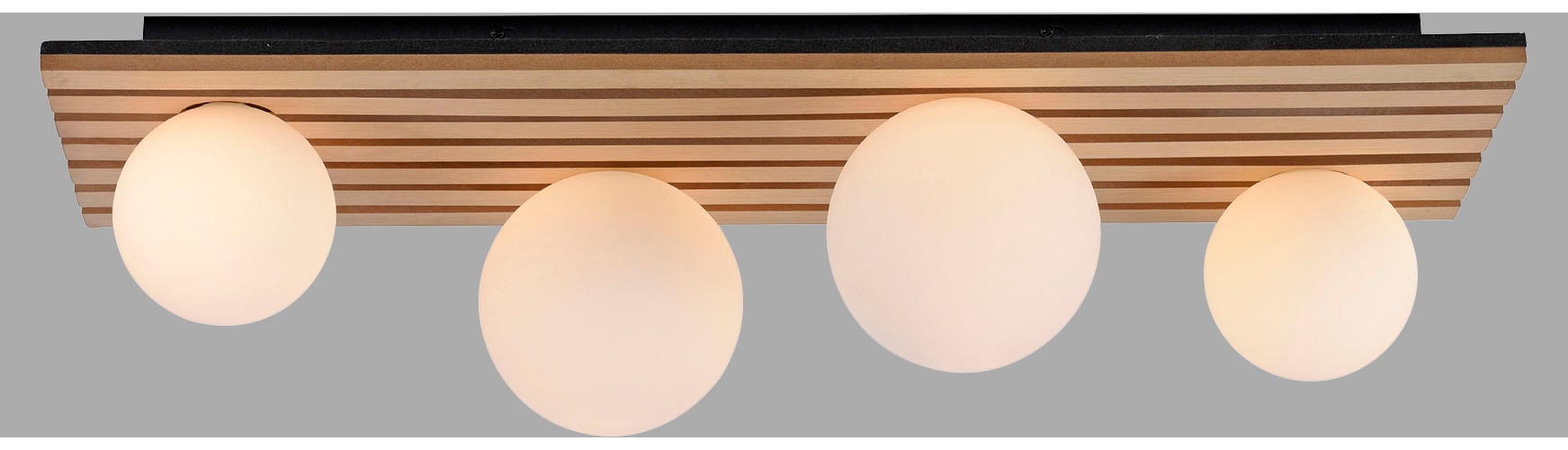 Leonique Deckenleuchte »Erinette Akustikpaneele mit Glaskugeln«, 4 flammig, Leuchtmittel G9 | Leuchtmittel wechselbar-ohne Leuchtmittel, Holz, Akustik, Paneele, Glas, opal matt weiß, Deckenlampe