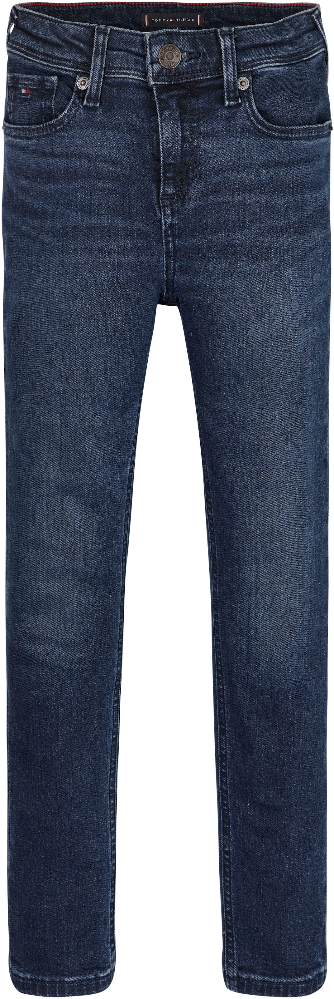 Y »SCANTON kaufen Straight-Jeans OTTO Tommy Kids Hilfiger Bund hinteren Leder-Brandlabel Junior DARK MiniMe,mit am BLUE«, bei Kinder