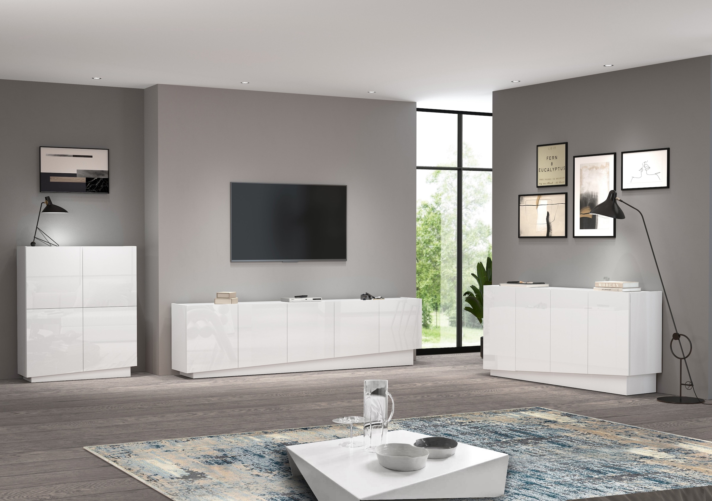 INOSIGN Lowboard »VELA, Höhe 60 cm, Breite 225 cm,Design mit schrägen Türen«, (1 St.), Made in Italy, Maße-B/T/H: 225x35x60, Lowboard, TV-Board, TV-Kommode