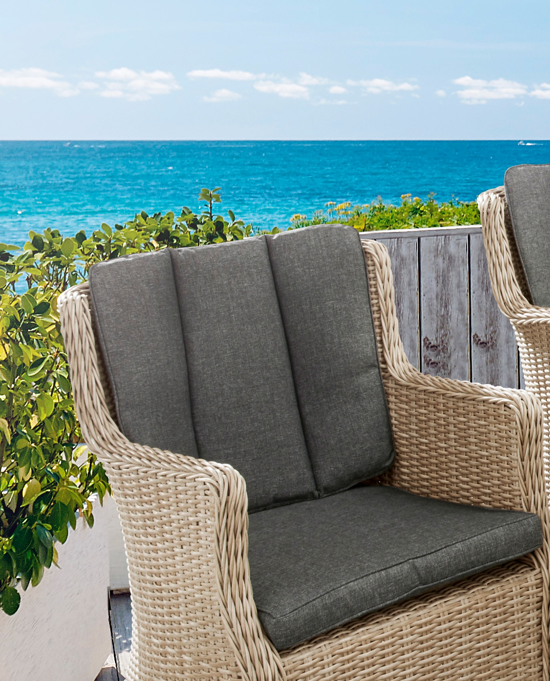 Destiny Garten-Essgruppe »Luna«, (13 tlg.), 4 Sessel, 1 Tisch Ø 120er, UV beständiges Polyrattan, mit Polsterauflagen