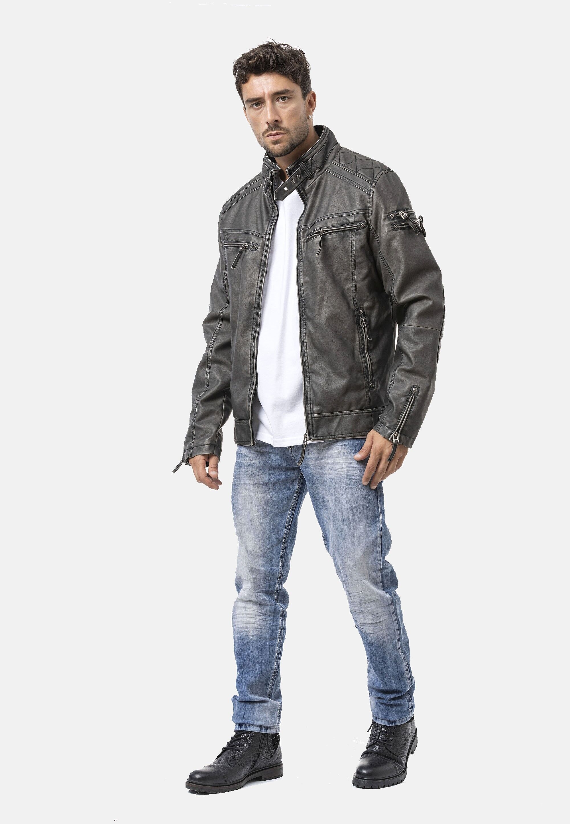 Cipo & Baxx Bikerjacke »Cipo & Baxx Winterjacke« ohne Kapuze im unifarbenen Look