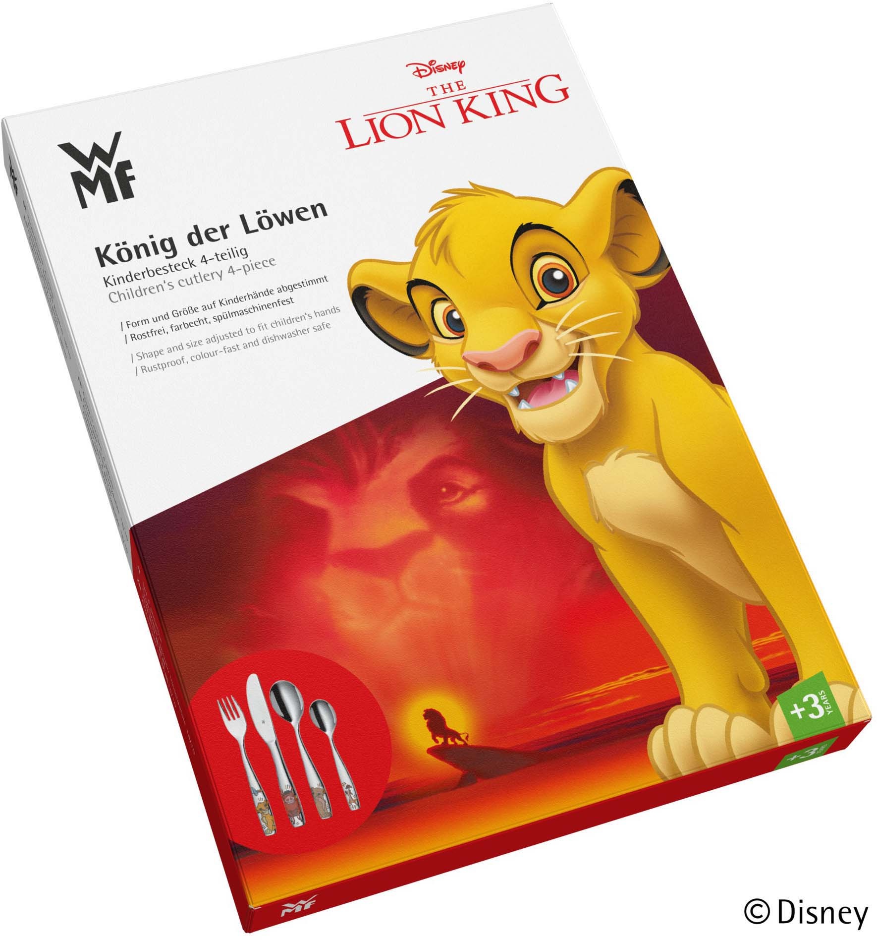 WMF Kinderbesteck »Lion King«, (Set, 4 tlg.), Kindermesser mit leichtem Wellenschliff