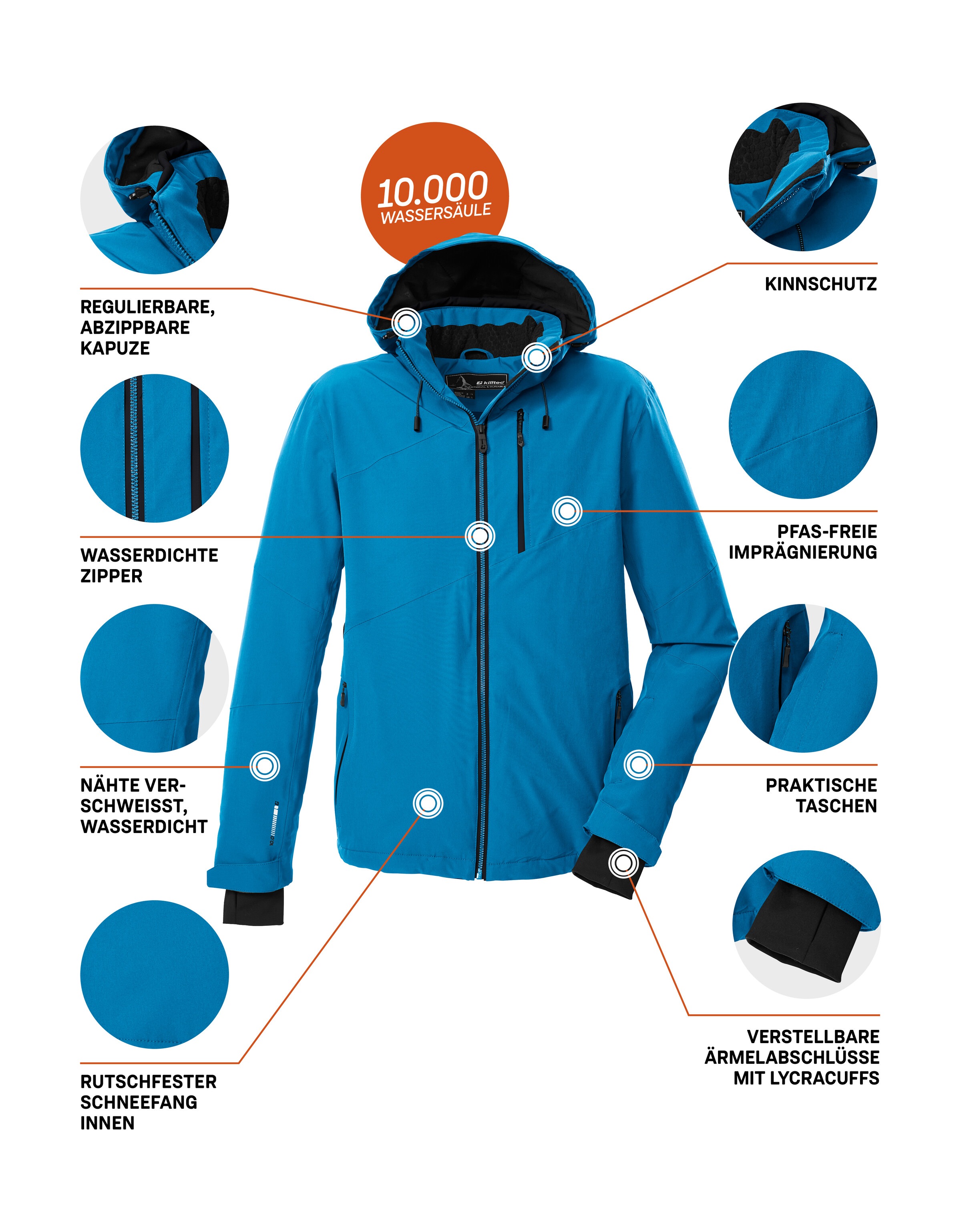 Killtec Skijacke »KSW 24 MN SKI JCKT« Atmungsaktive, wasser- u. winddichte Funktionsjacke, abnehmbare Kapuze