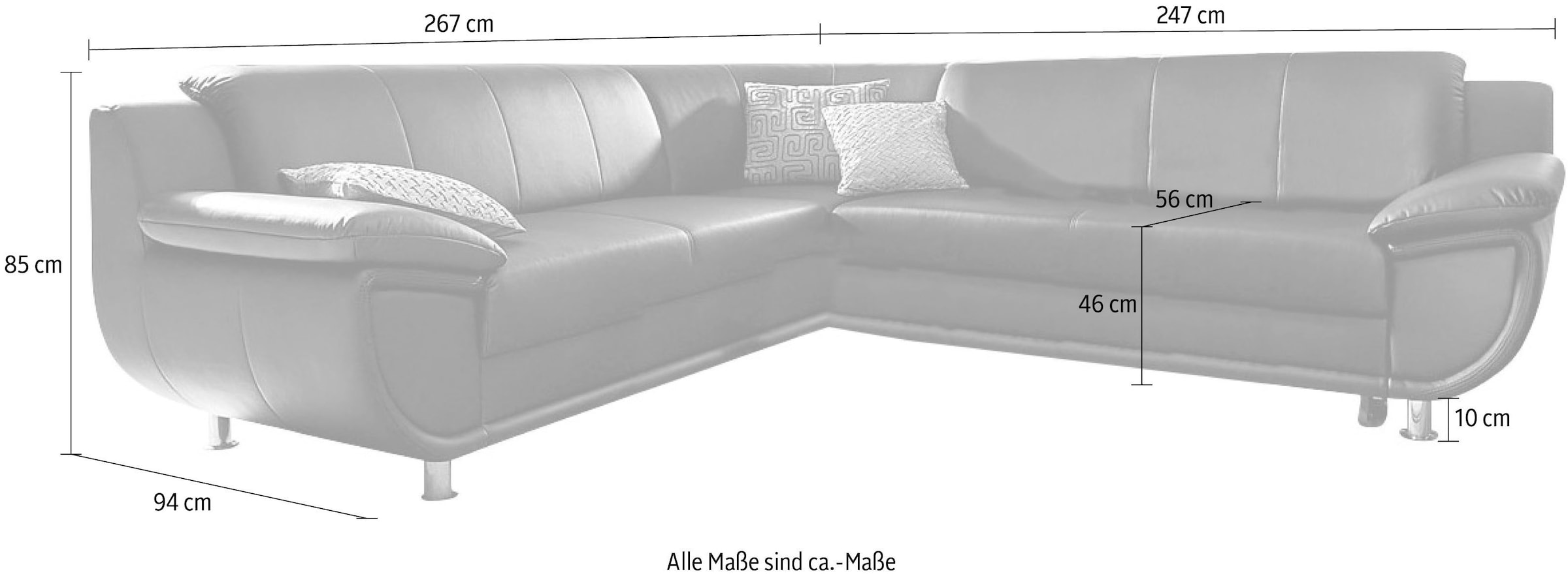 TRENDMANUFAKTUR Ecksofa »Rondo wahlweise mit Schlaffunktion, bequeme Armlehnen, Bestseller«, L-Form, wahlweise mit Federkern bestellbar, Füße chromfarben