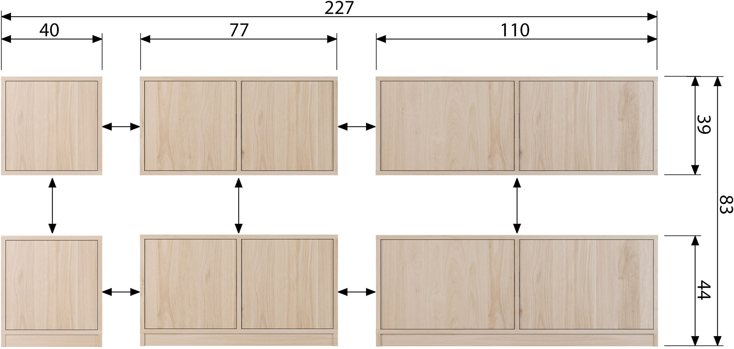 WOOOD Sideboard »Modulair mit Eichenfurnier und Druckmechanismus B 40 x T 40 x H 44 cm« Tragkraft 15 kg pro Einlegeboden, kompakte Ausführung