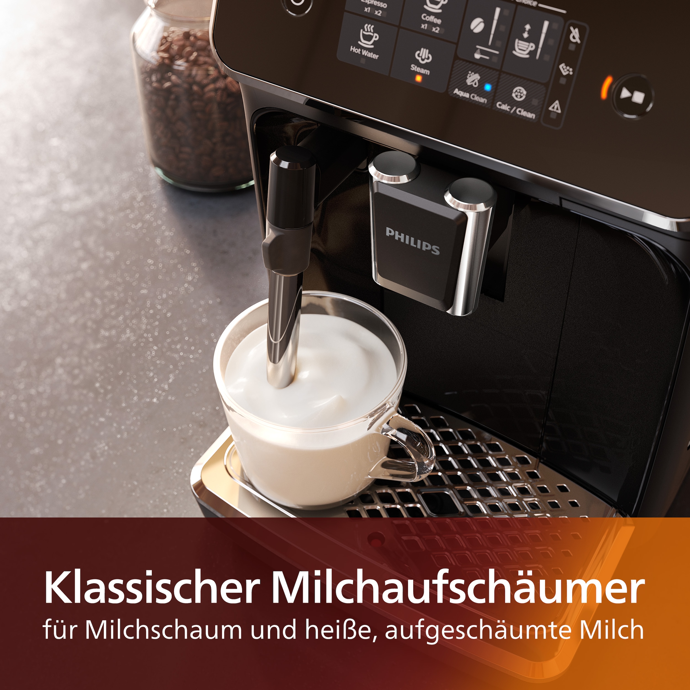 Philips Kaffeevollautomat »EP2225/10 2200 Series, mit 2 leckeren Kaffeespezialitäten,«, klassischem Milchaufschäumer und SensorTouch Oberfläche; Schwarz