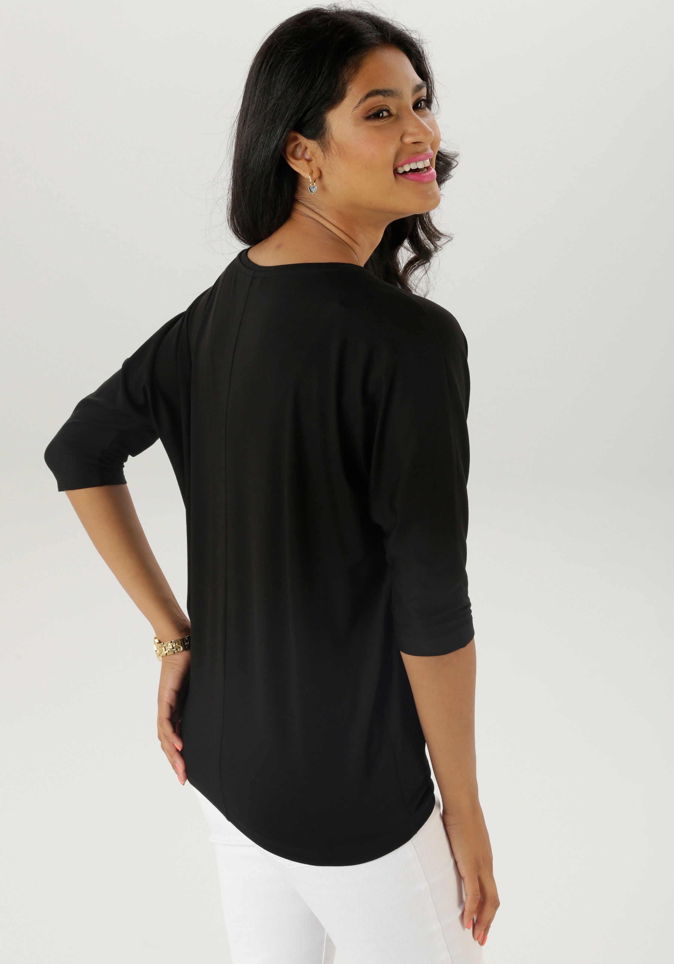 Aniston SELECTED 3/4-Arm-Shirt, mit goldfarbigen Herzen und Statementspruch