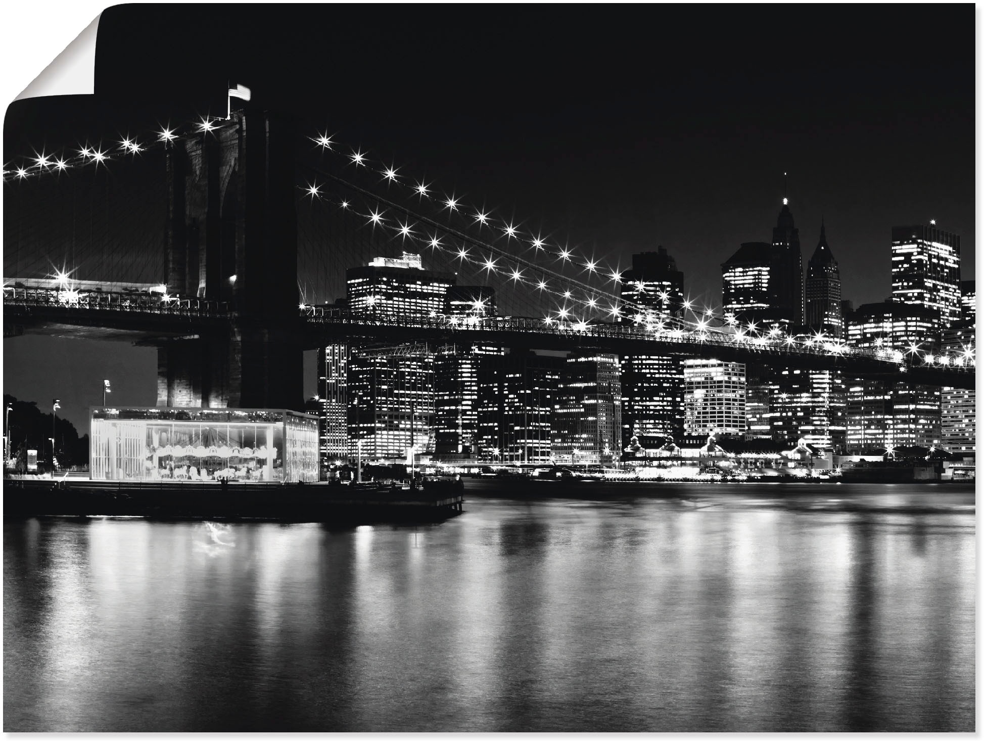 Artland Wandbild »Night Skyline Manhattan Brooklyn Bridge«, Amerika, (1 St.),  als Leinwandbild, Wandaufkleber oder Poster in versch. Größen bei OTTO