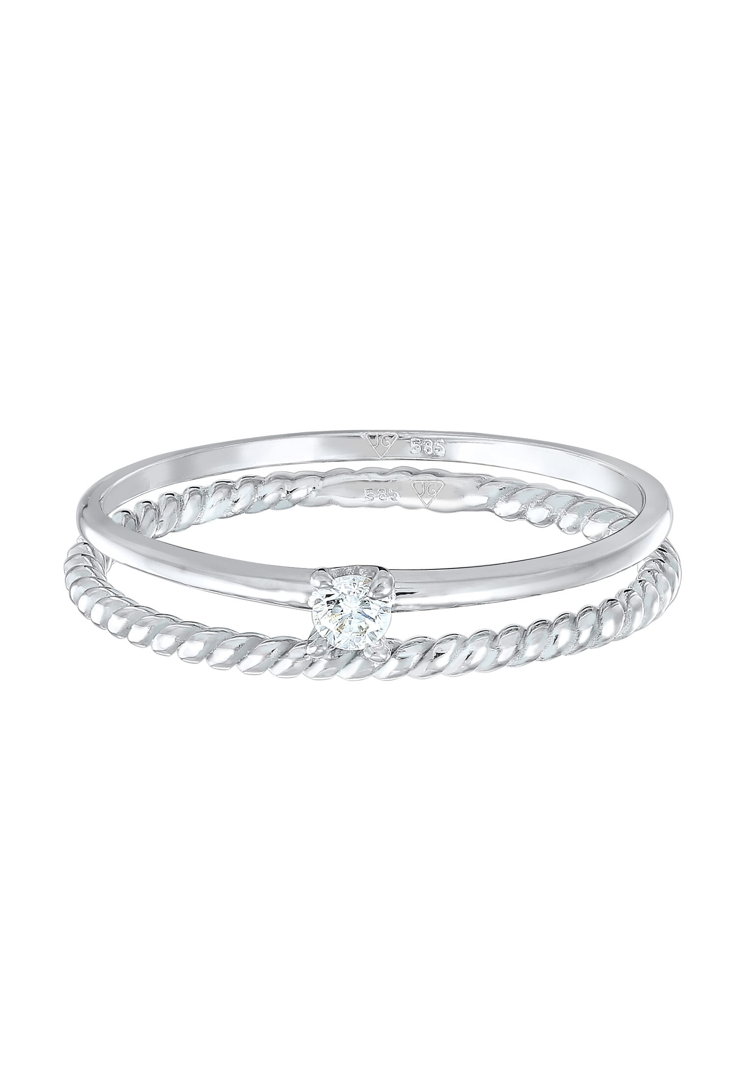 Elli DIAMONDS Ring-Set »Ring Diamant (0.06 ct) Solitär Bandring 585 Weißgold«