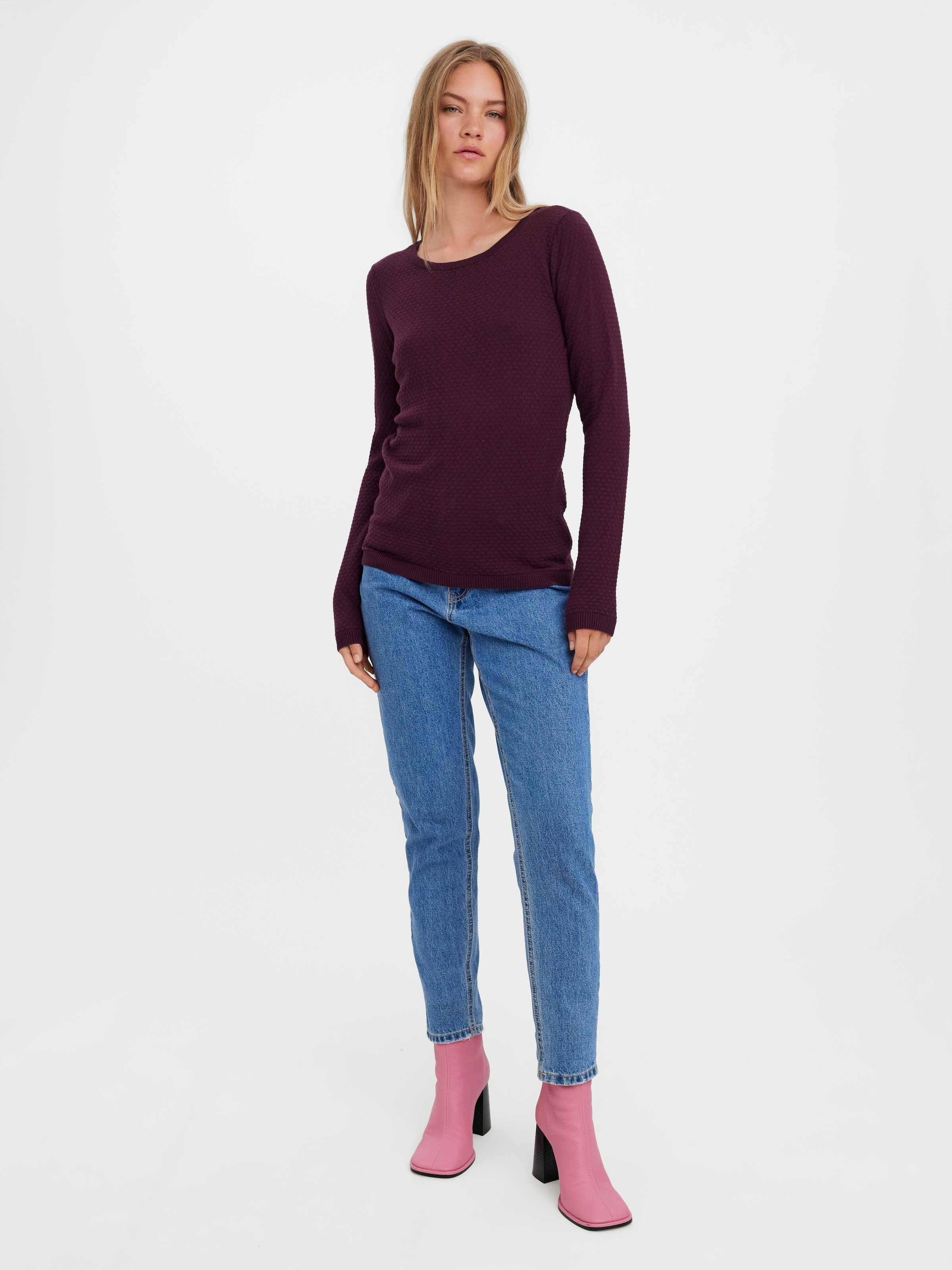 Vero Moda Rundhalspullover »VMCARE STRUCTURE LS O-NECK BLOUSE« aus Bio-Baumwolle