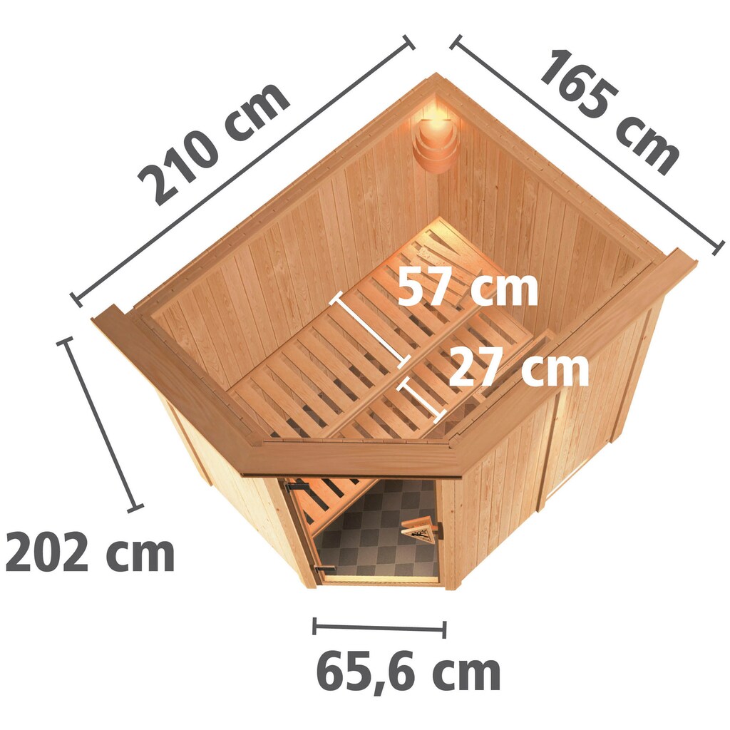 Karibu Sauna »Cellin«, (Set), 3,6-kW-Plug & Play BIO-Ofen mit ext. Steuerung