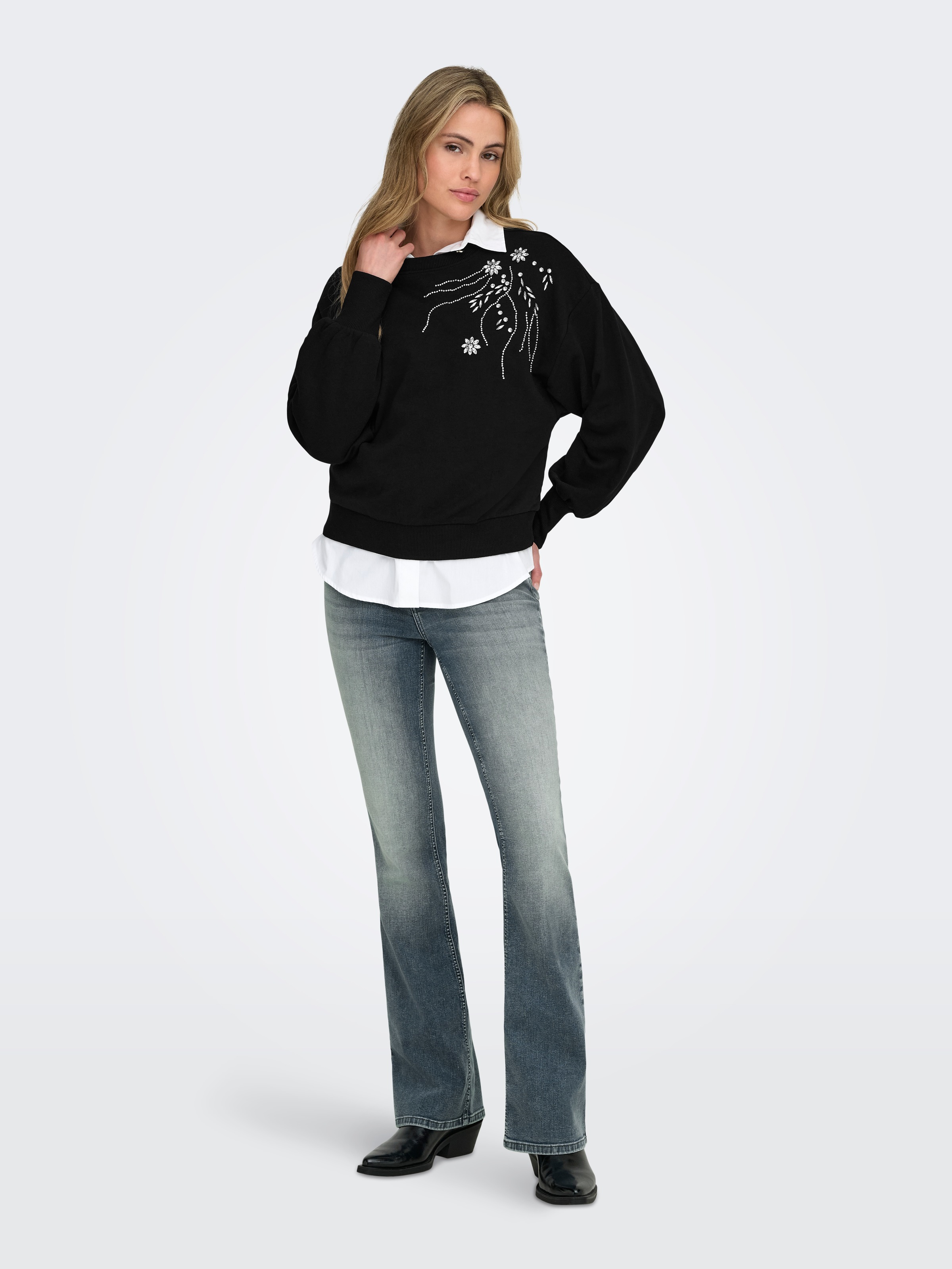 ONLY Sweatshirt »ONLCAMELA BROOKE GLITTER LS ONECK UB SWT«, Baumwollmischung, regular fit, Rundhals
