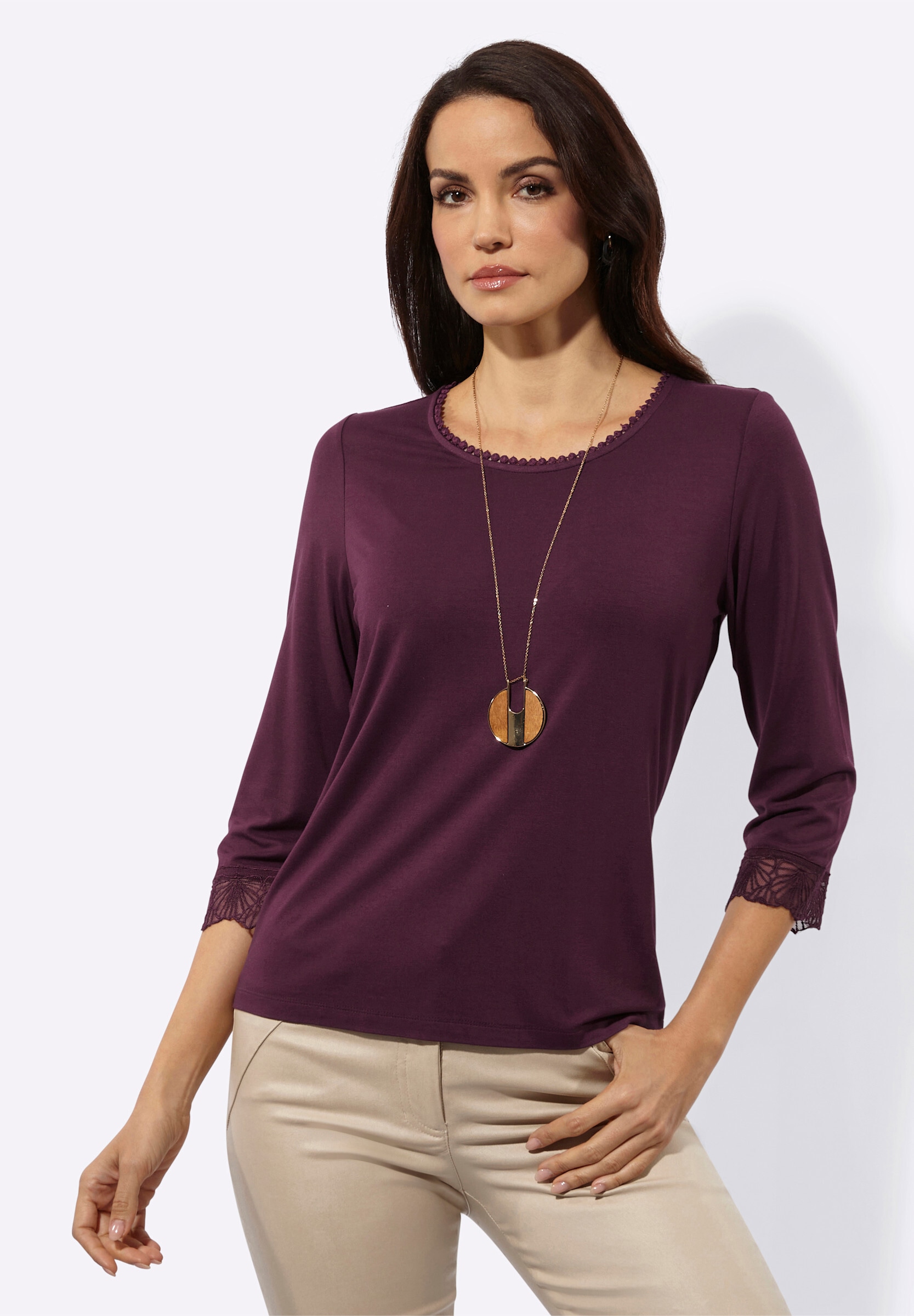 creation L T-Shirt »Modal-Shirt 3/4-Arm-Shirt mit Spitzenverzierung«